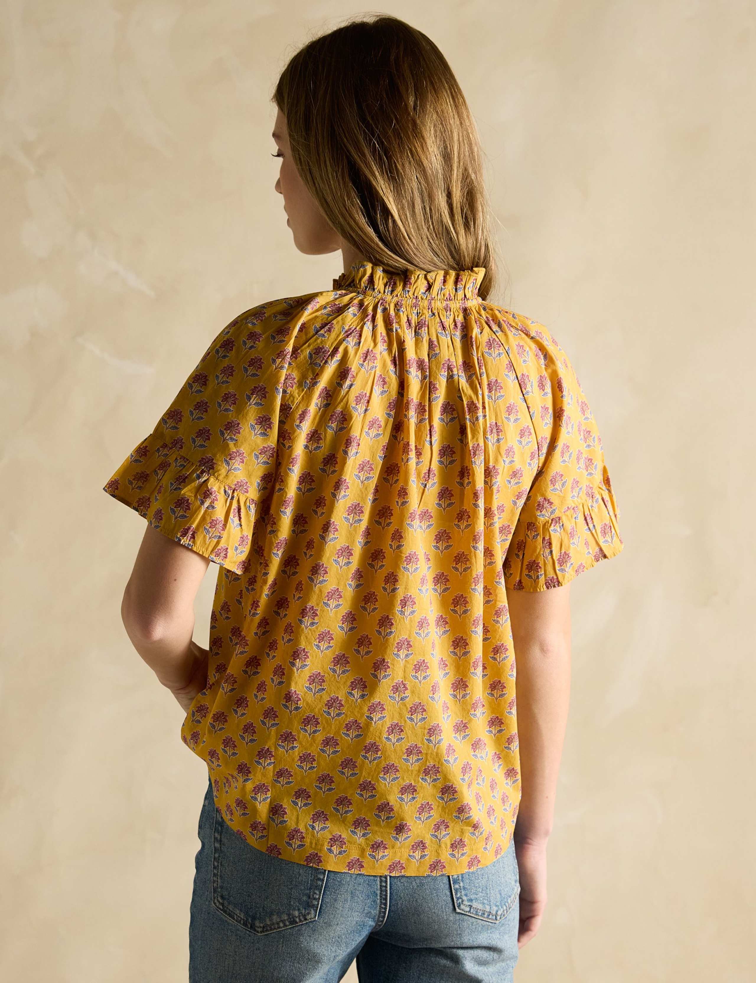 Pure Cotton Floral Frill Detail Top 5 of 6