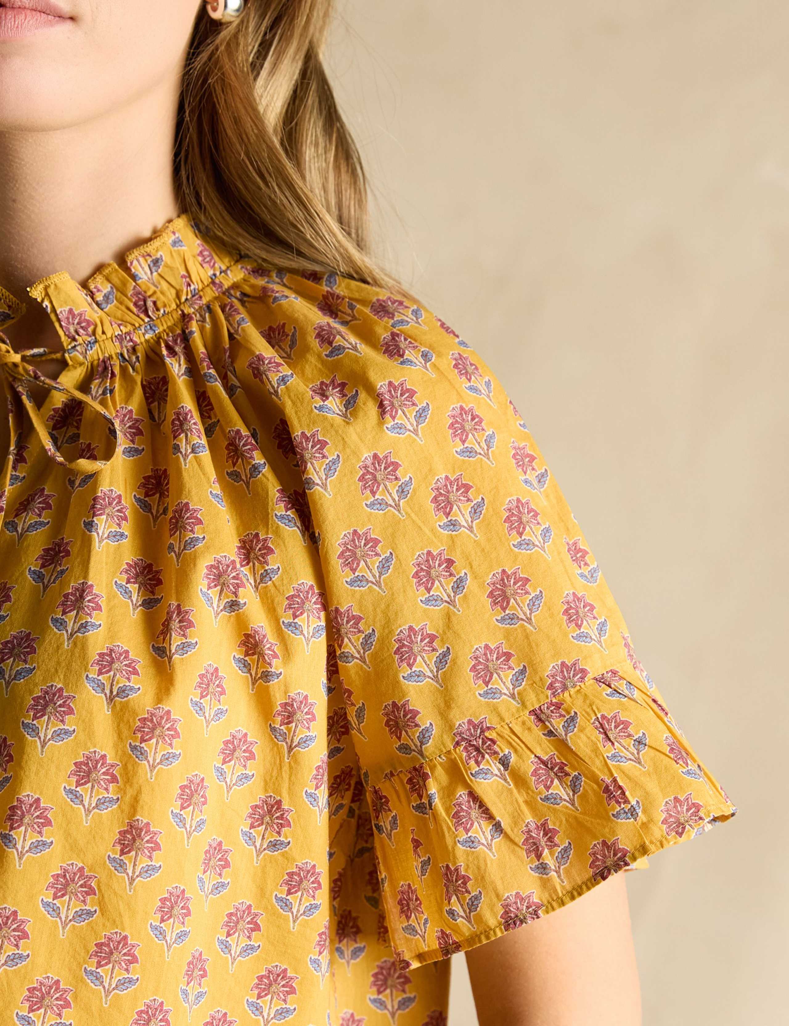 Pure Cotton Floral Frill Detail Top 6 of 6