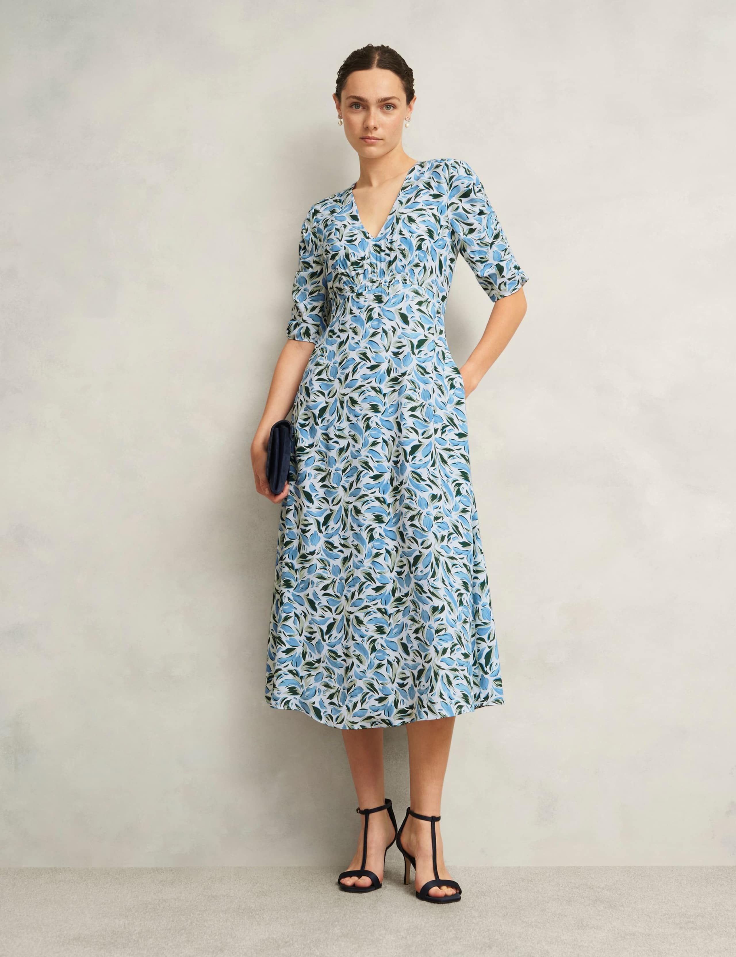 Floral V-Neck Midi Tea Dress 3 of 7