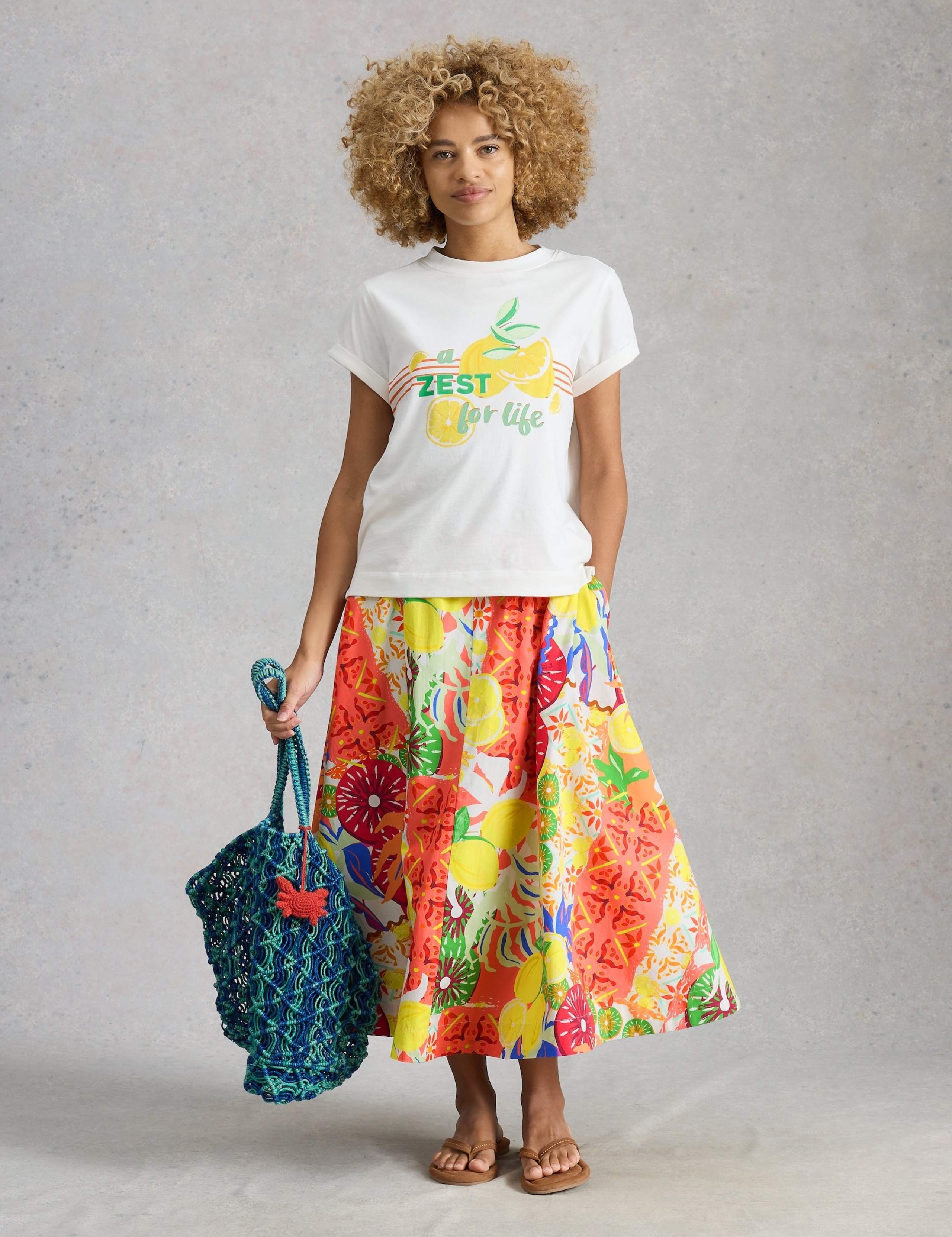 Pure Cotton Printed Midi A-Line Skirt 3 of 6