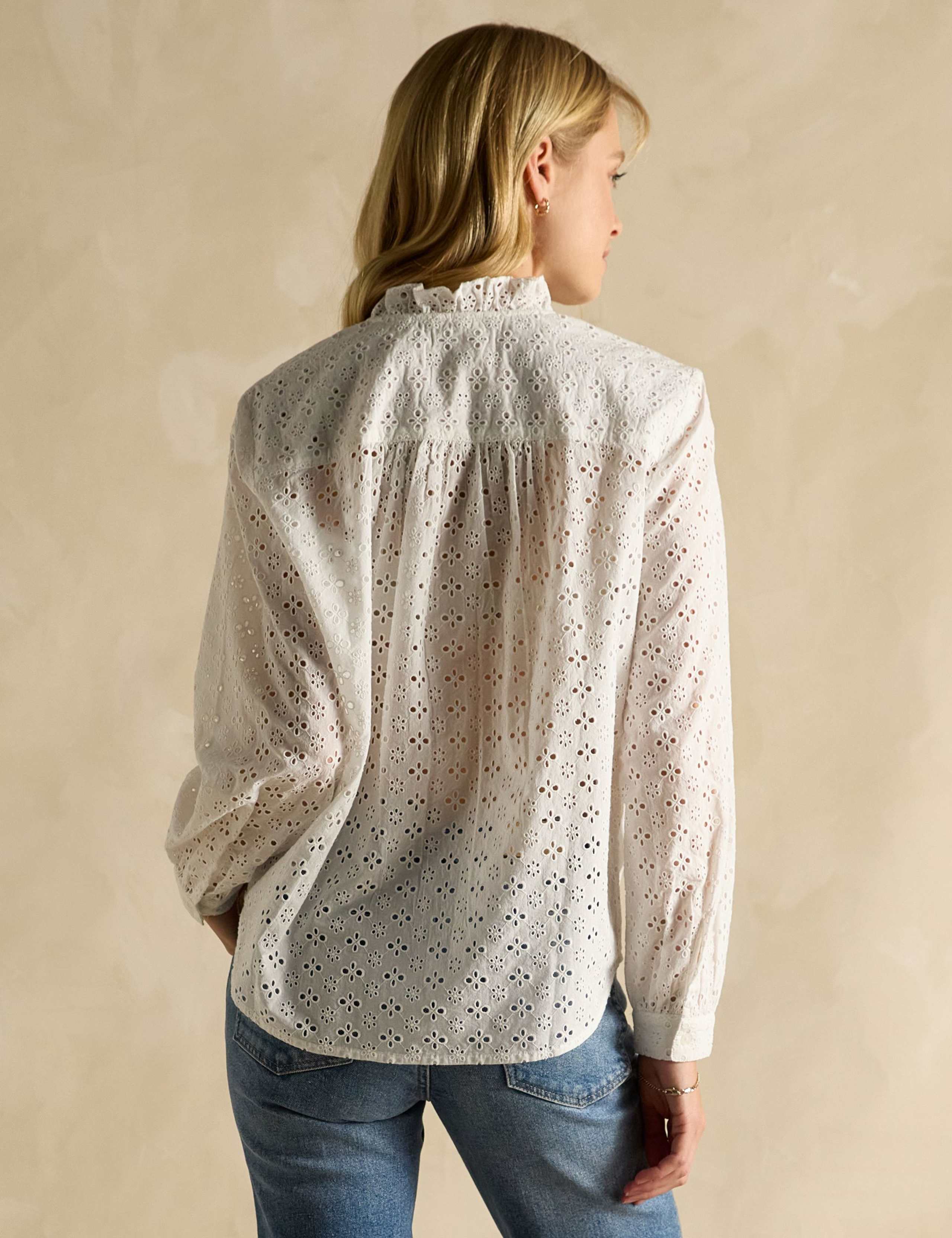 Pure Cotton Broderie Frill Neck Blouse 3 of 6