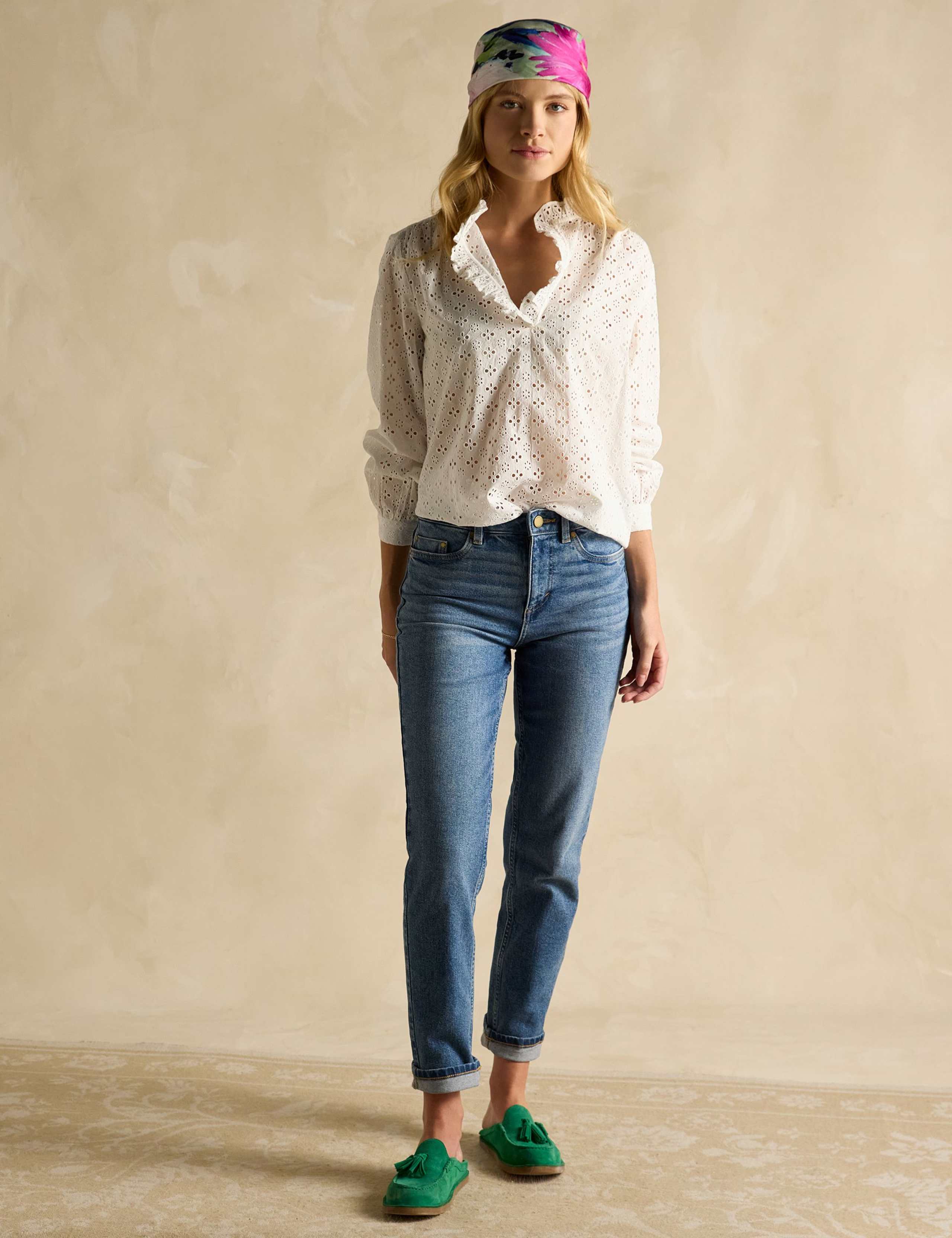 Pure Cotton Broderie Frill Neck Blouse 4 of 6