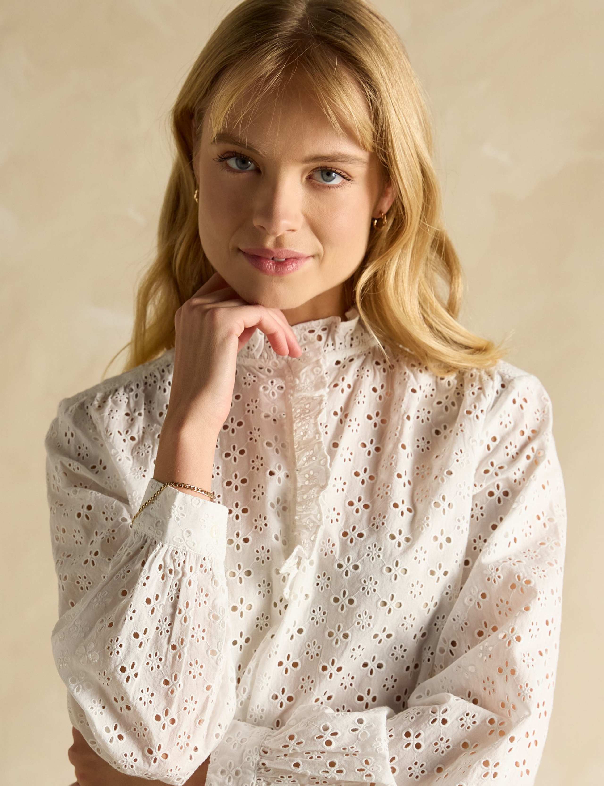 Pure Cotton Broderie Frill Neck Blouse 5 of 6