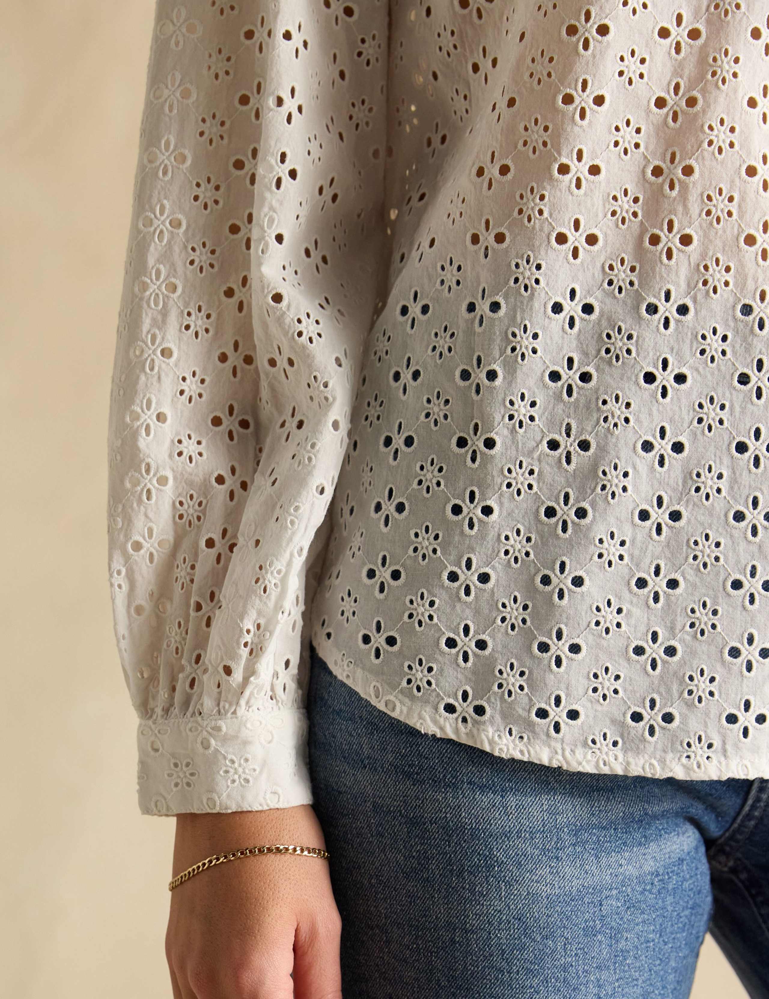 Pure Cotton Broderie Frill Neck Blouse 6 of 6