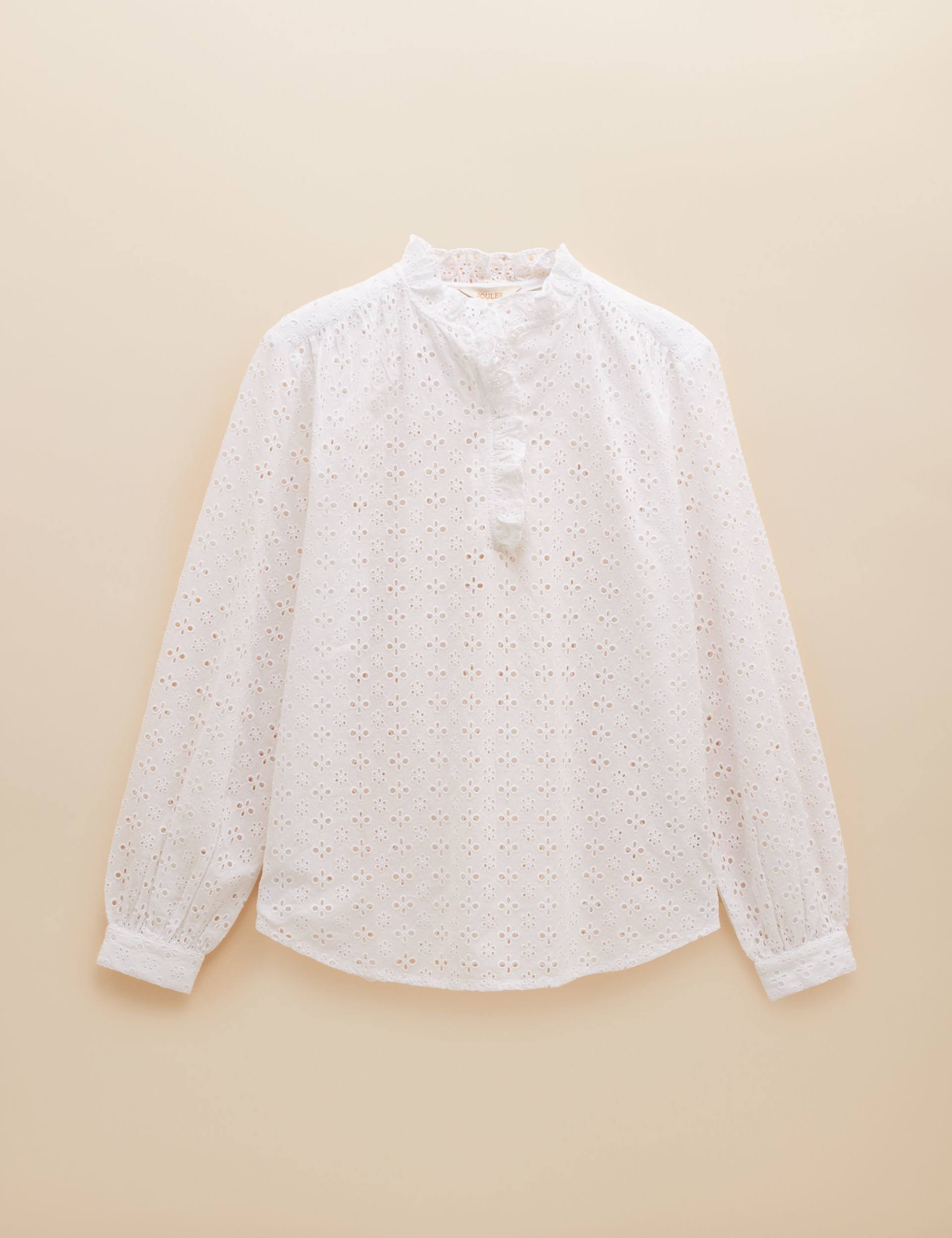 Pure Cotton Broderie Frill Neck Blouse 2 of 6
