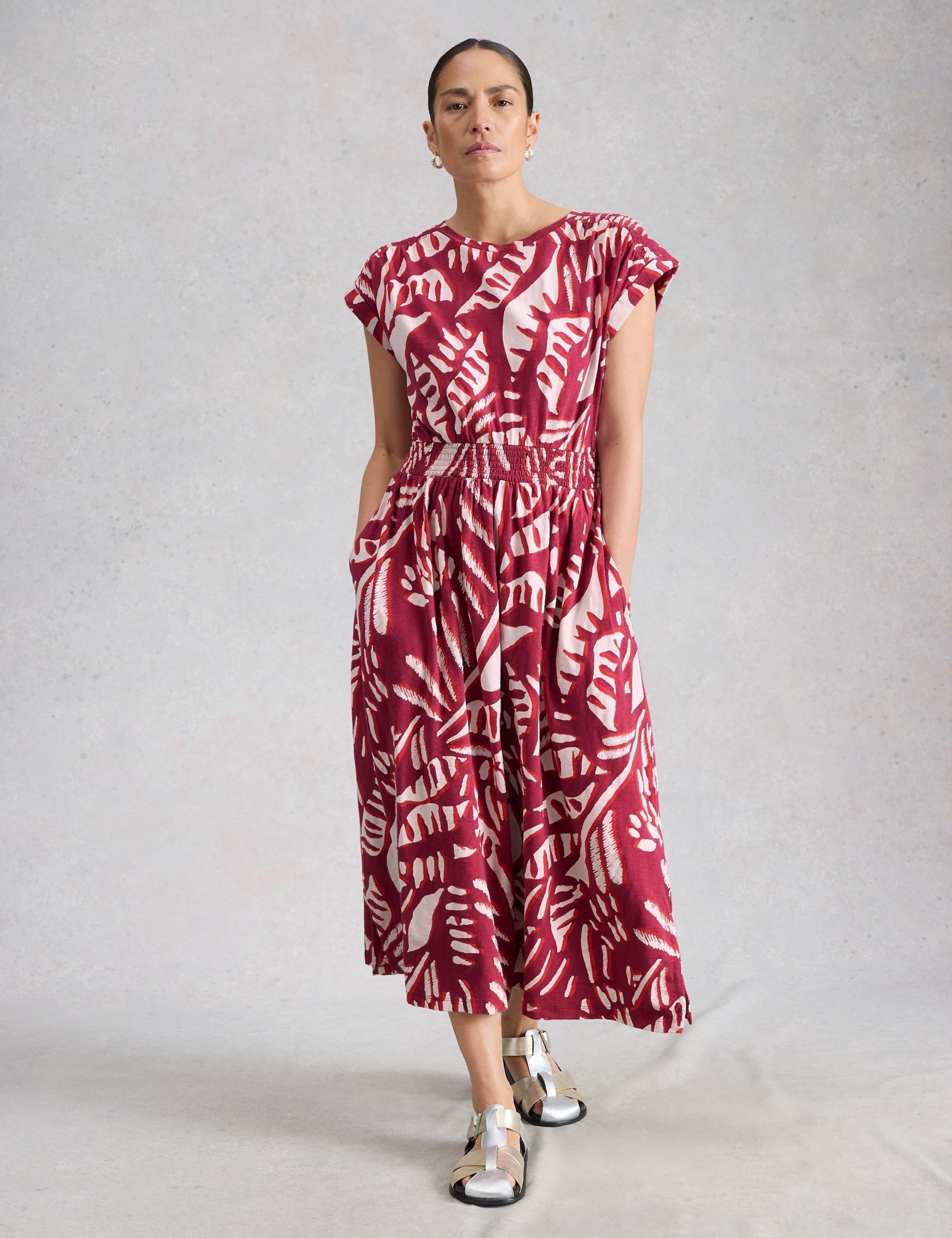 Jersey Printed Midi Waisted Dress 1 of 6