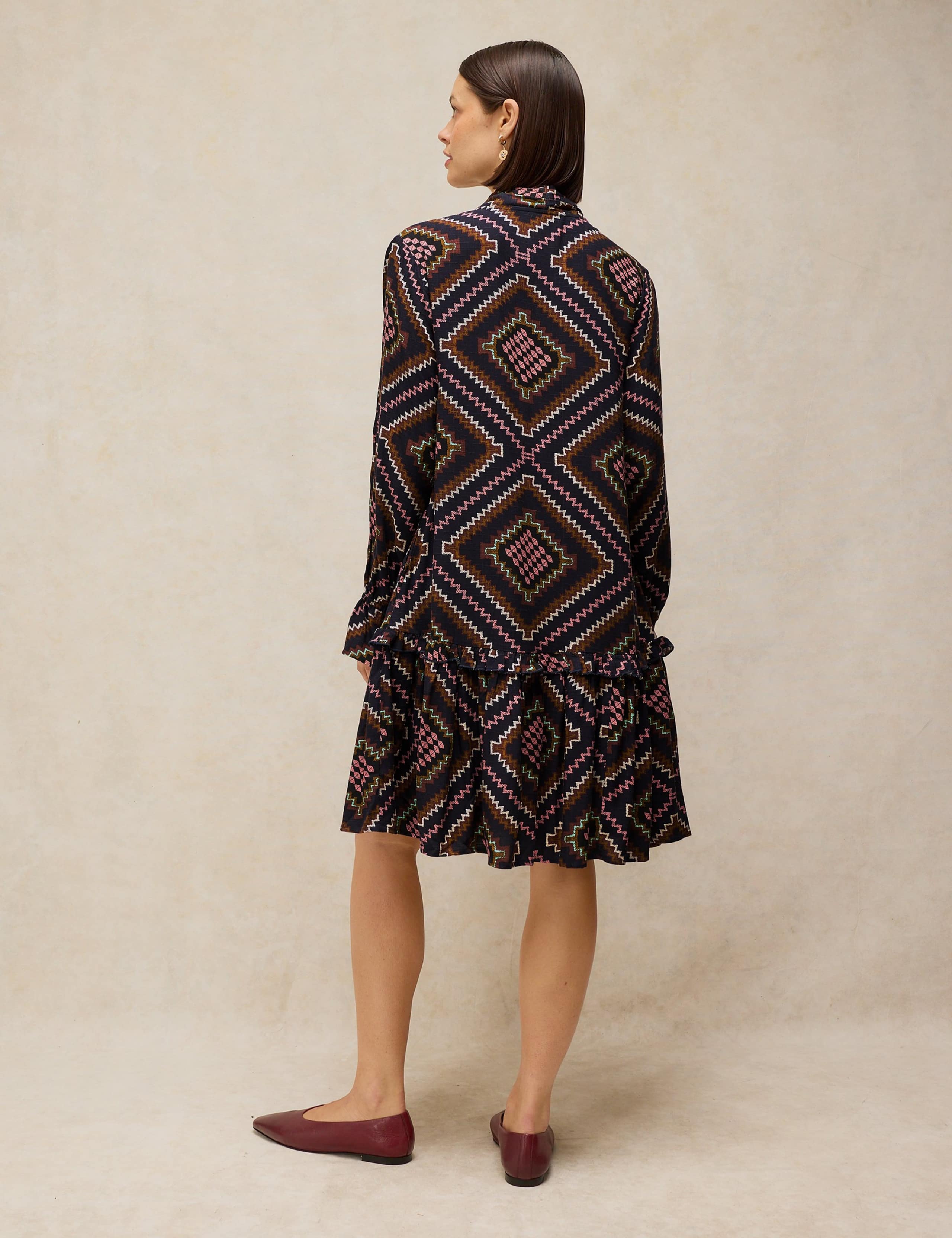 Printed Tie Neck Midi Tea Dress 3 of 6