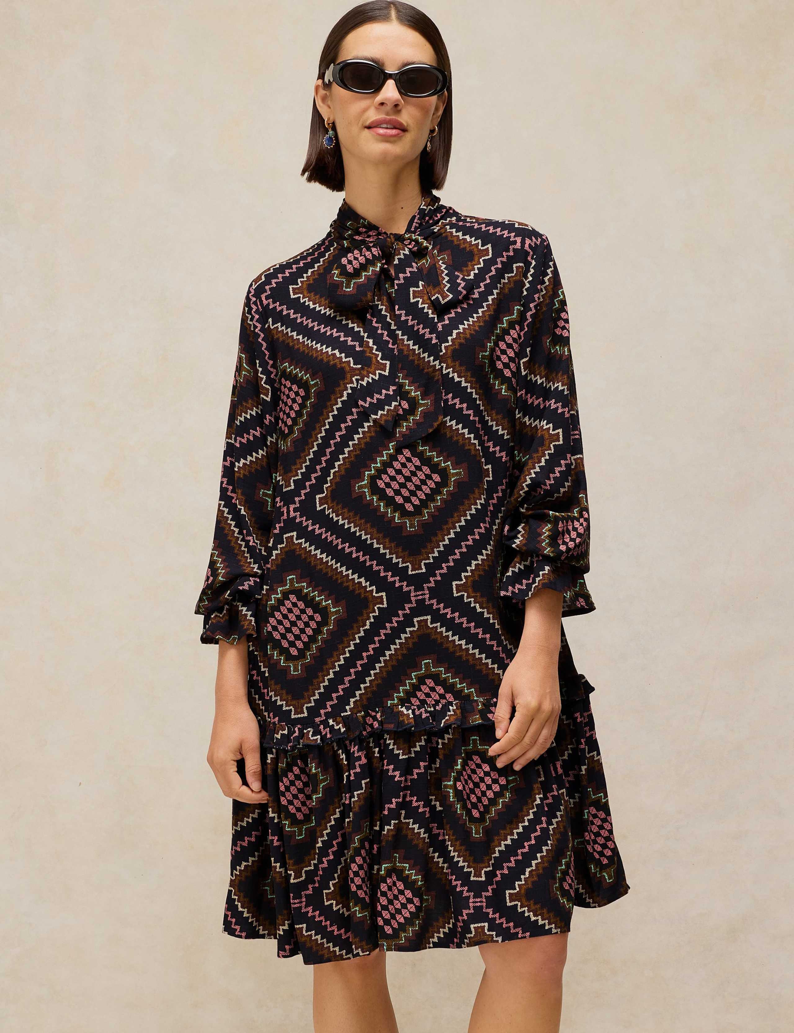 Printed Tie Neck Midi Tea Dress 4 of 6