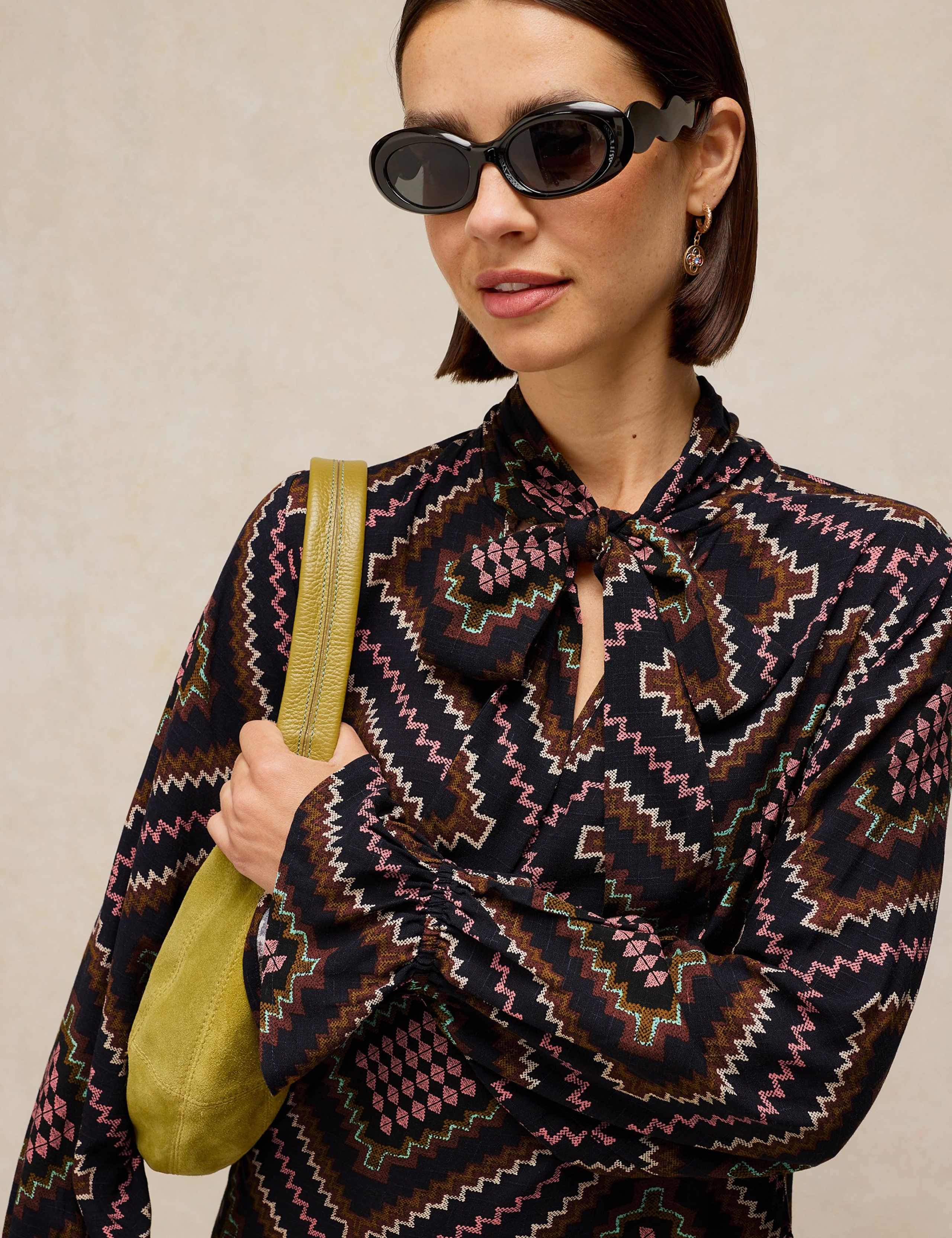 Printed Tie Neck Midi Tea Dress 5 of 6
