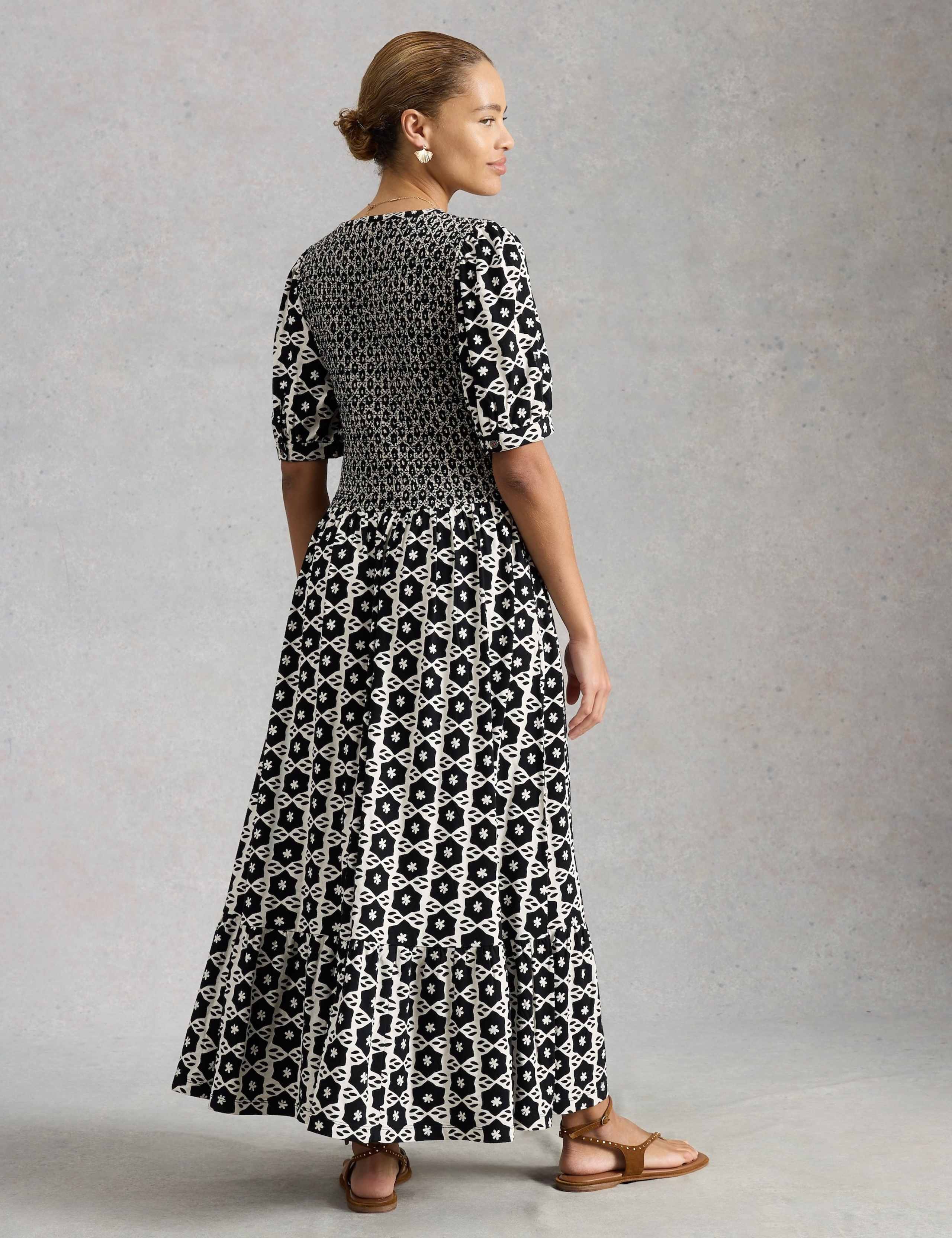 Jersey Geometric Midi Shirred Dress 3 of 6