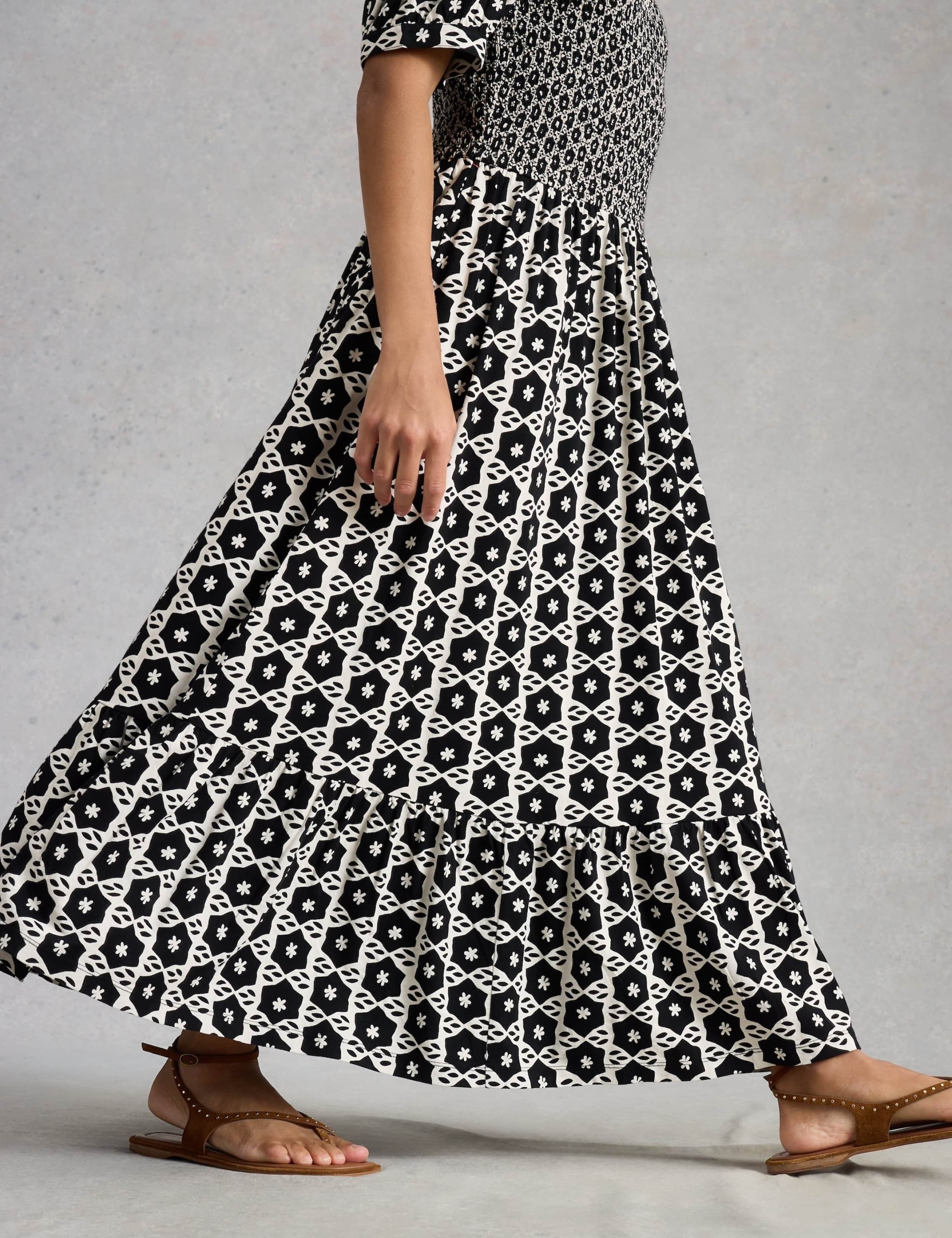 Jersey Geometric Midi Shirred Dress 5 of 6