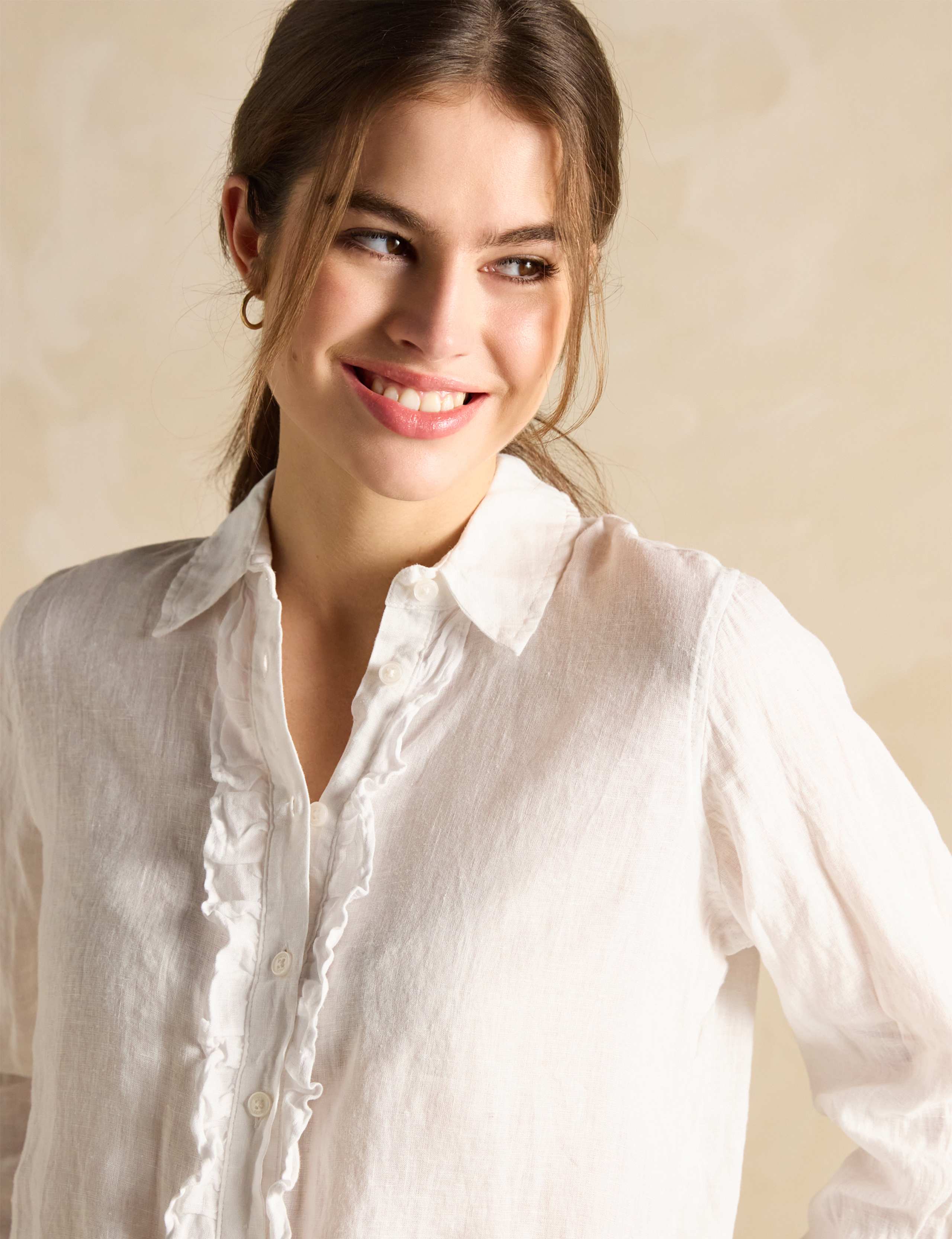 Pure Linen Collared Ruffle Shirt 4 of 5
