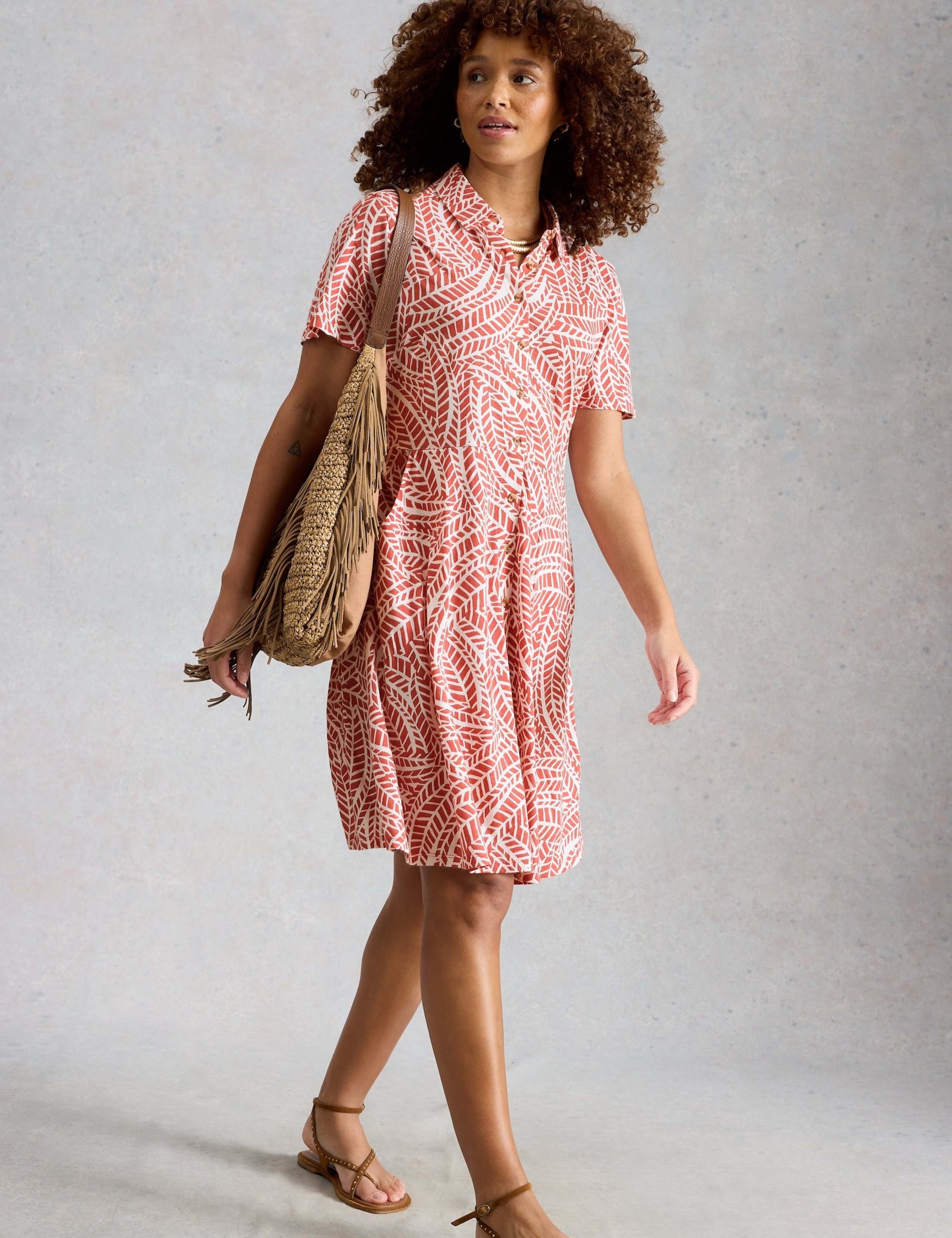 Cotton Modal Jersey Palm Print Shirt Dress 1 of 6