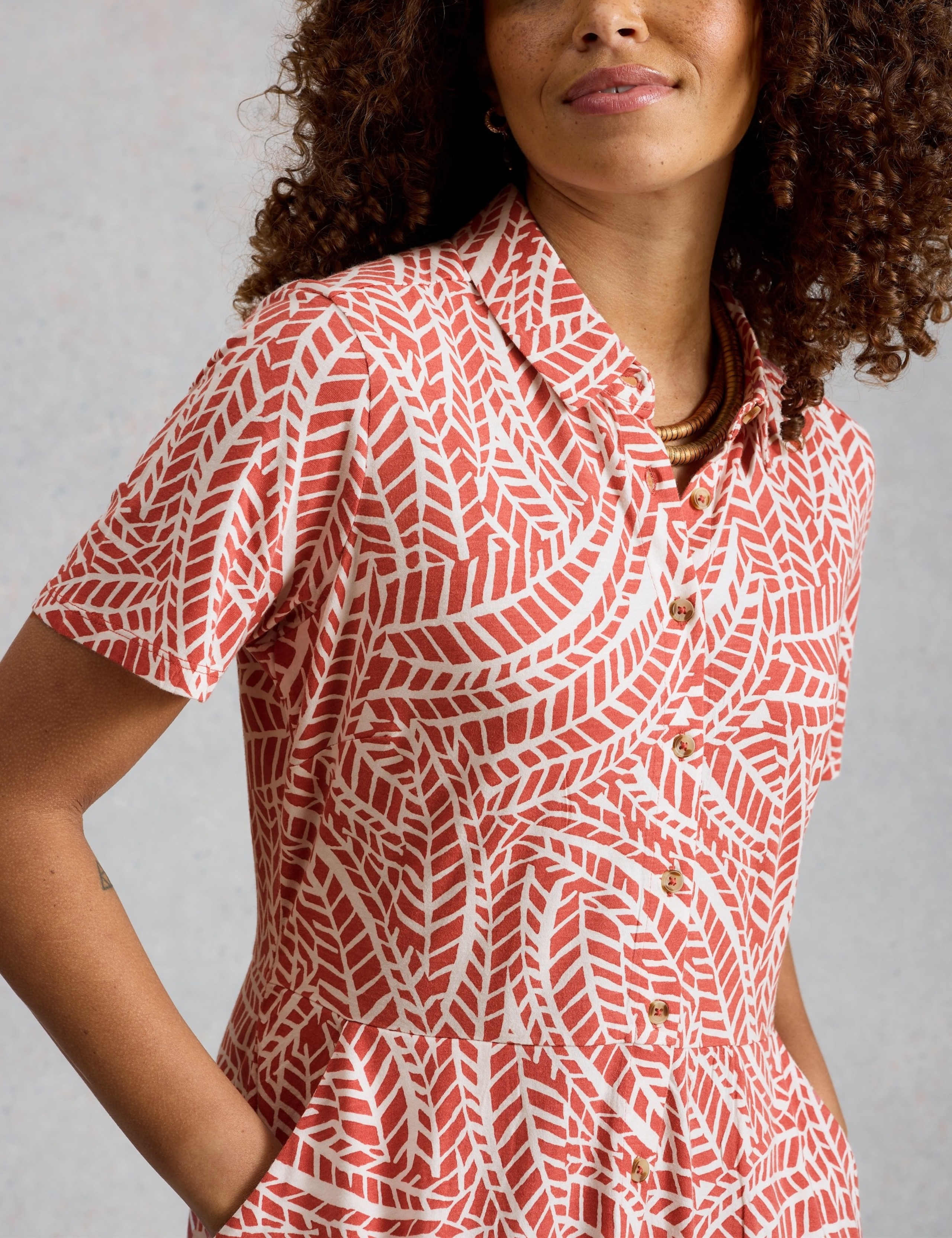 Cotton Modal Jersey Palm Print Shirt Dress 6 of 6