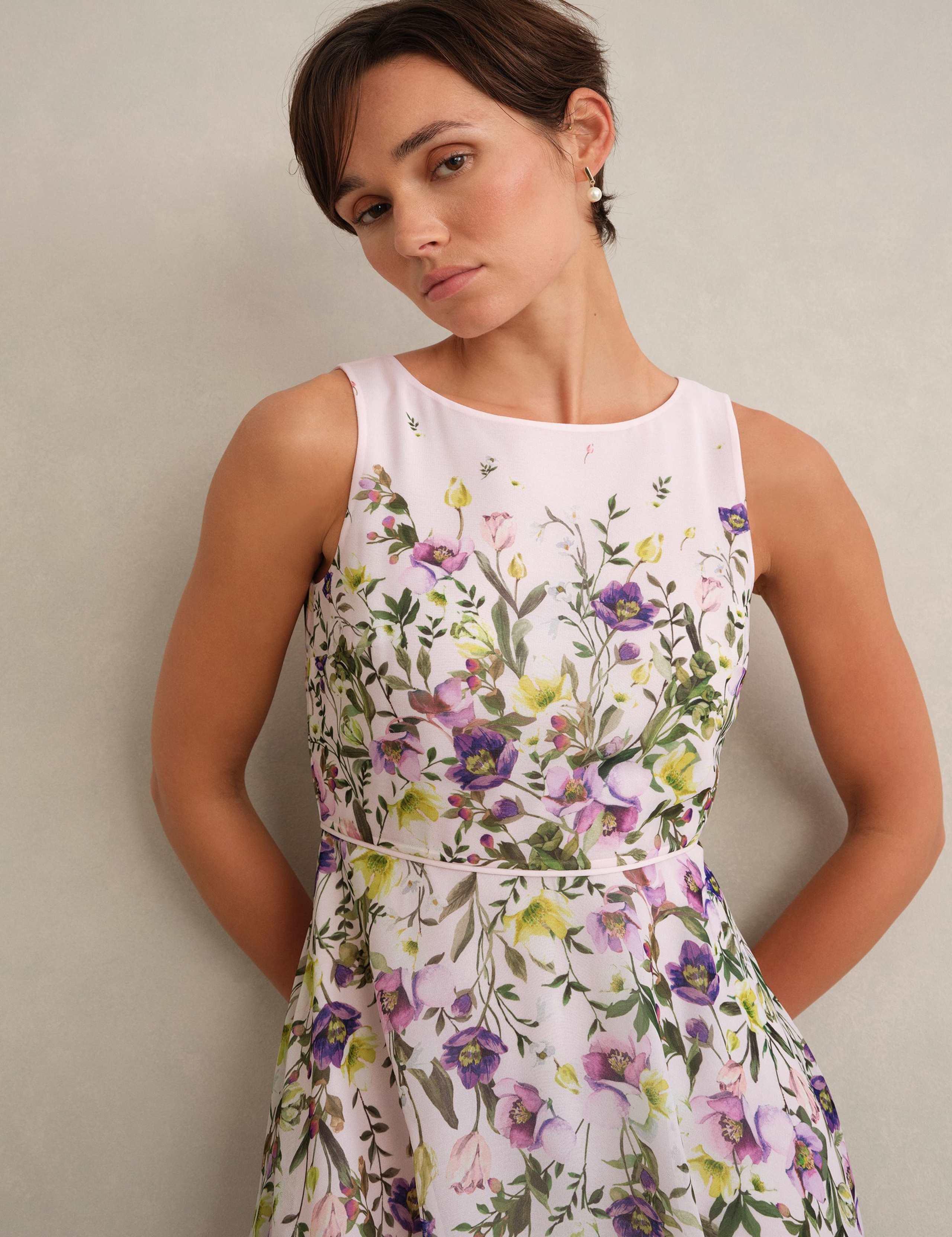 Floral Round Neck Knee Length Skater Dress 3 of 6