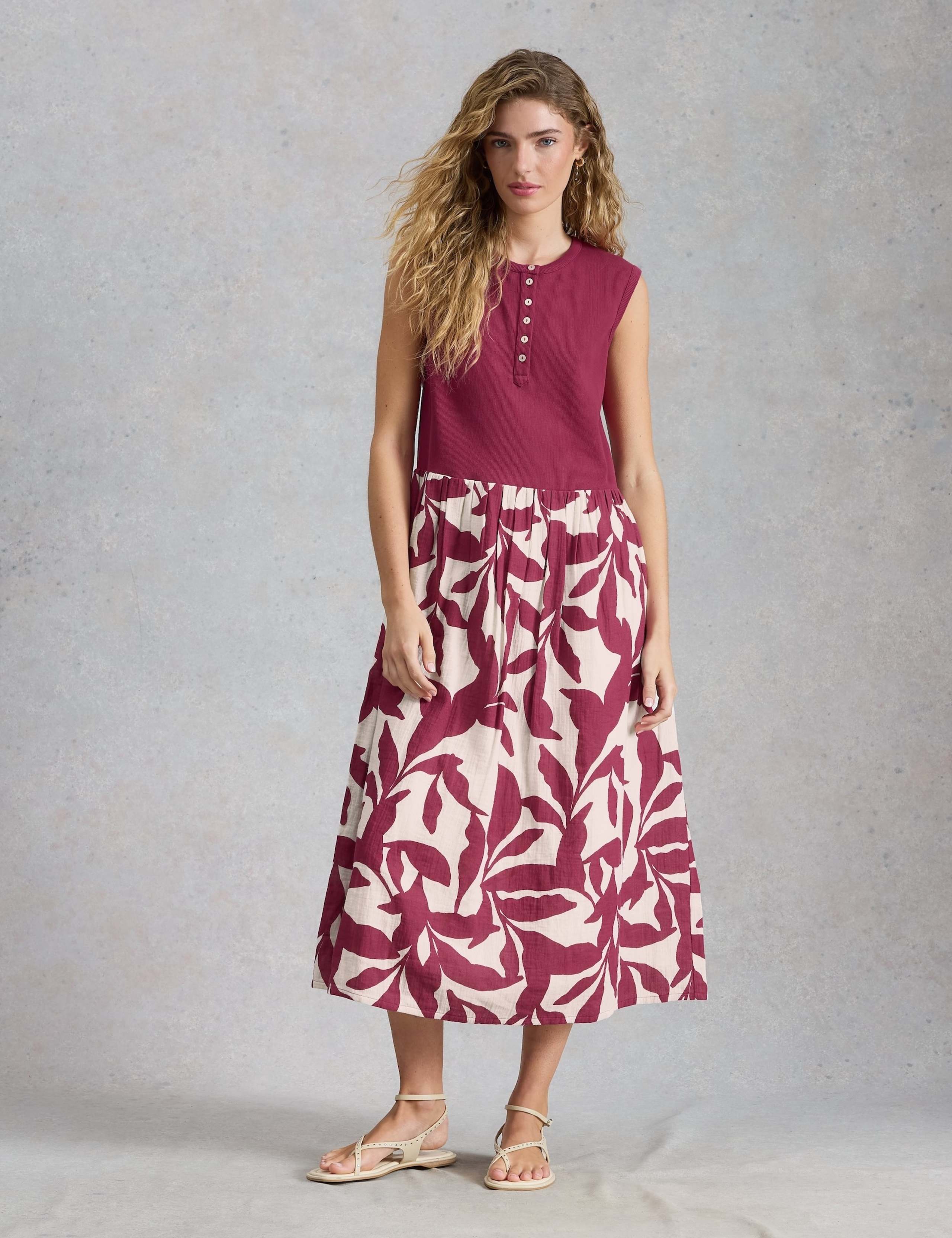 Pure Cotton Floral Round Neck Midi Waisted Dress 1 of 6