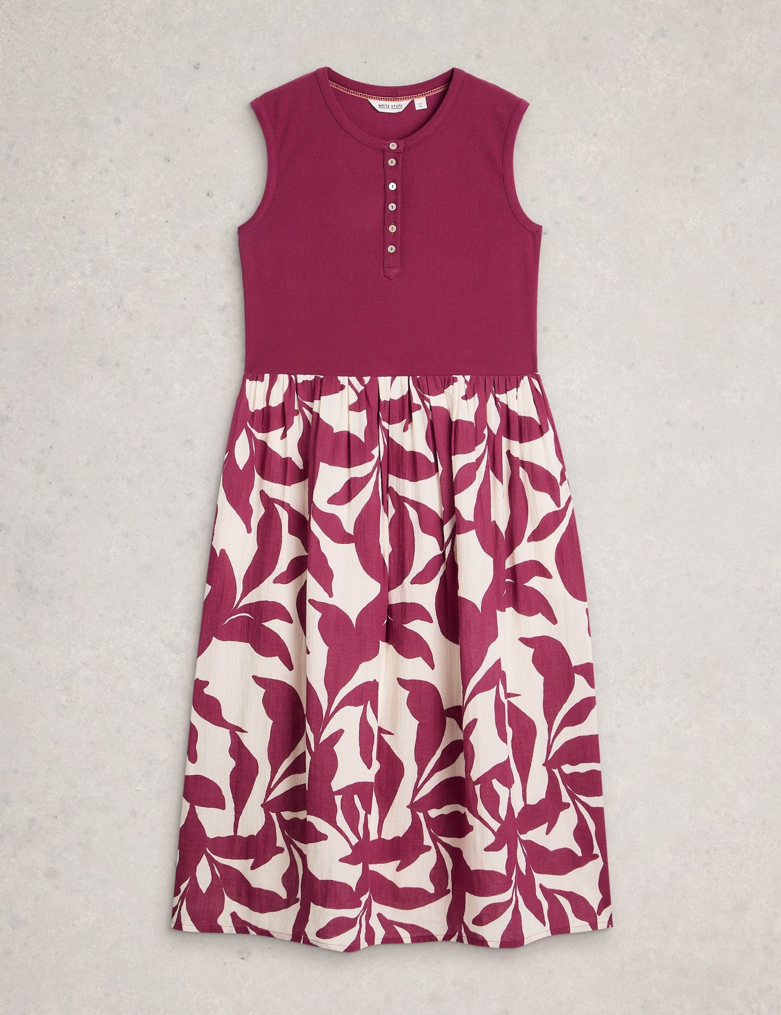 Pure Cotton Floral Round Neck Midi Waisted Dress 2 of 6