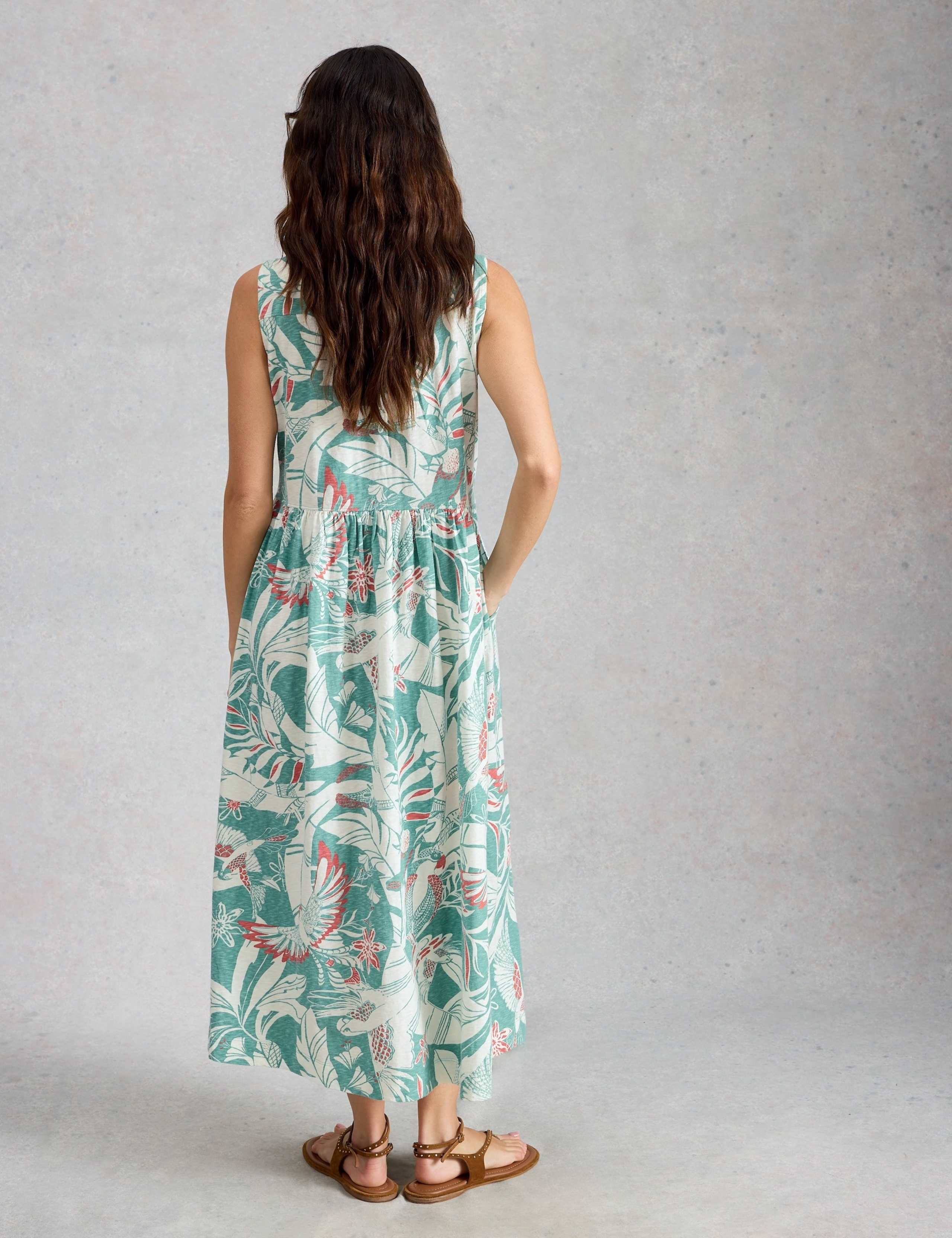 Pure Cotton Bird Print Maxi Waisted Dress 3 of 6