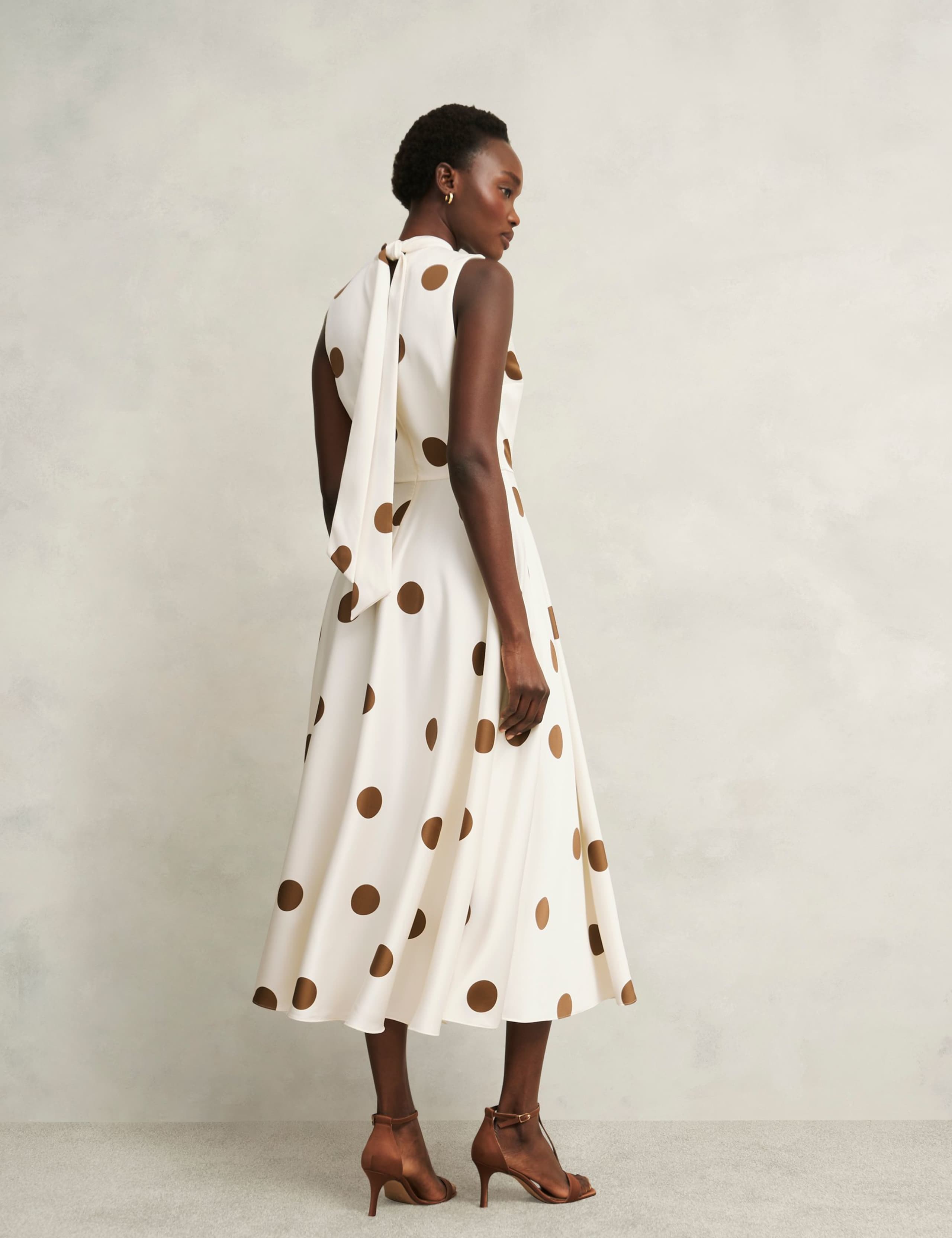 Polka Dot Tie Neck Midi Skater Dress 4 of 7