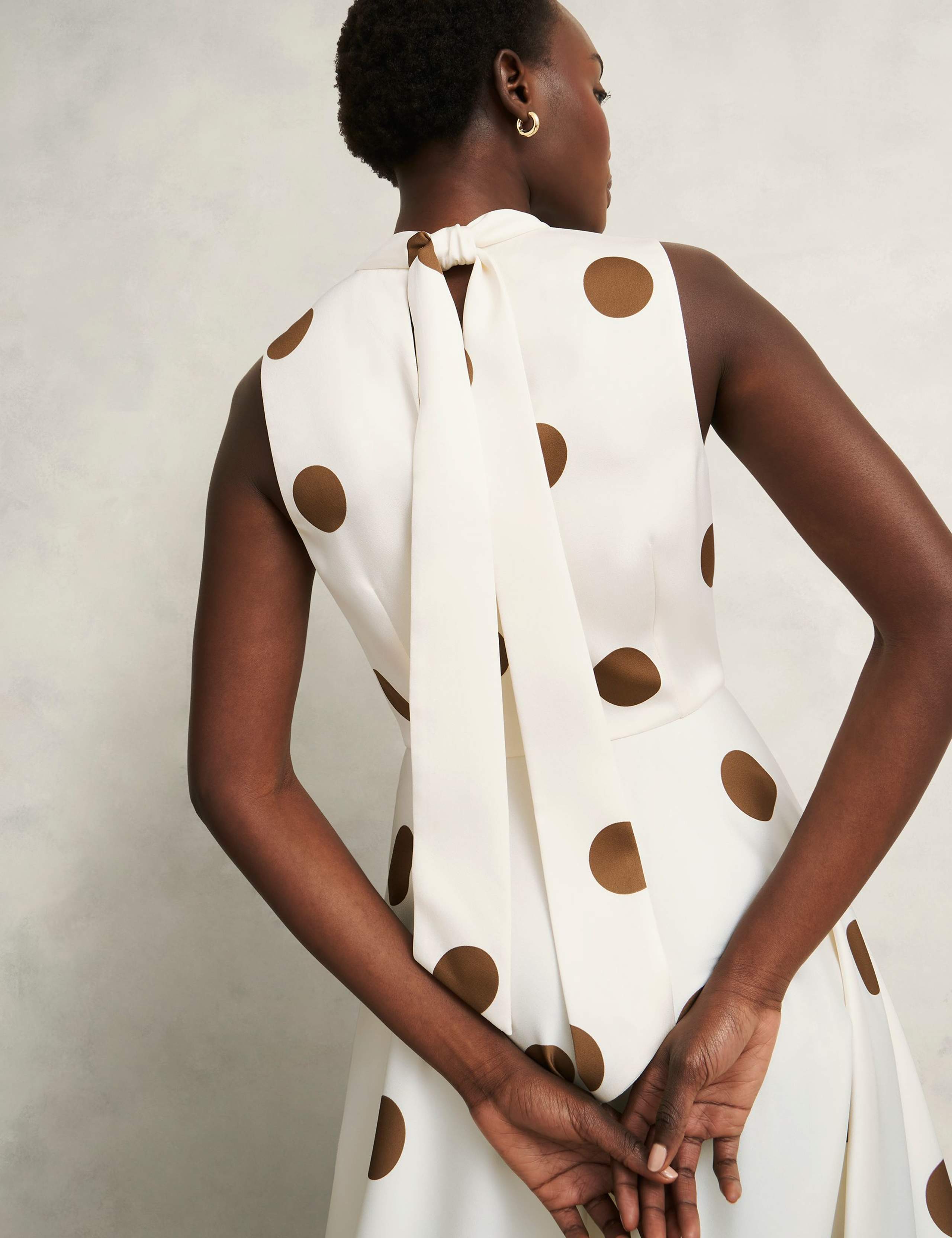 Polka Dot Tie Neck Midi Skater Dress 5 of 7