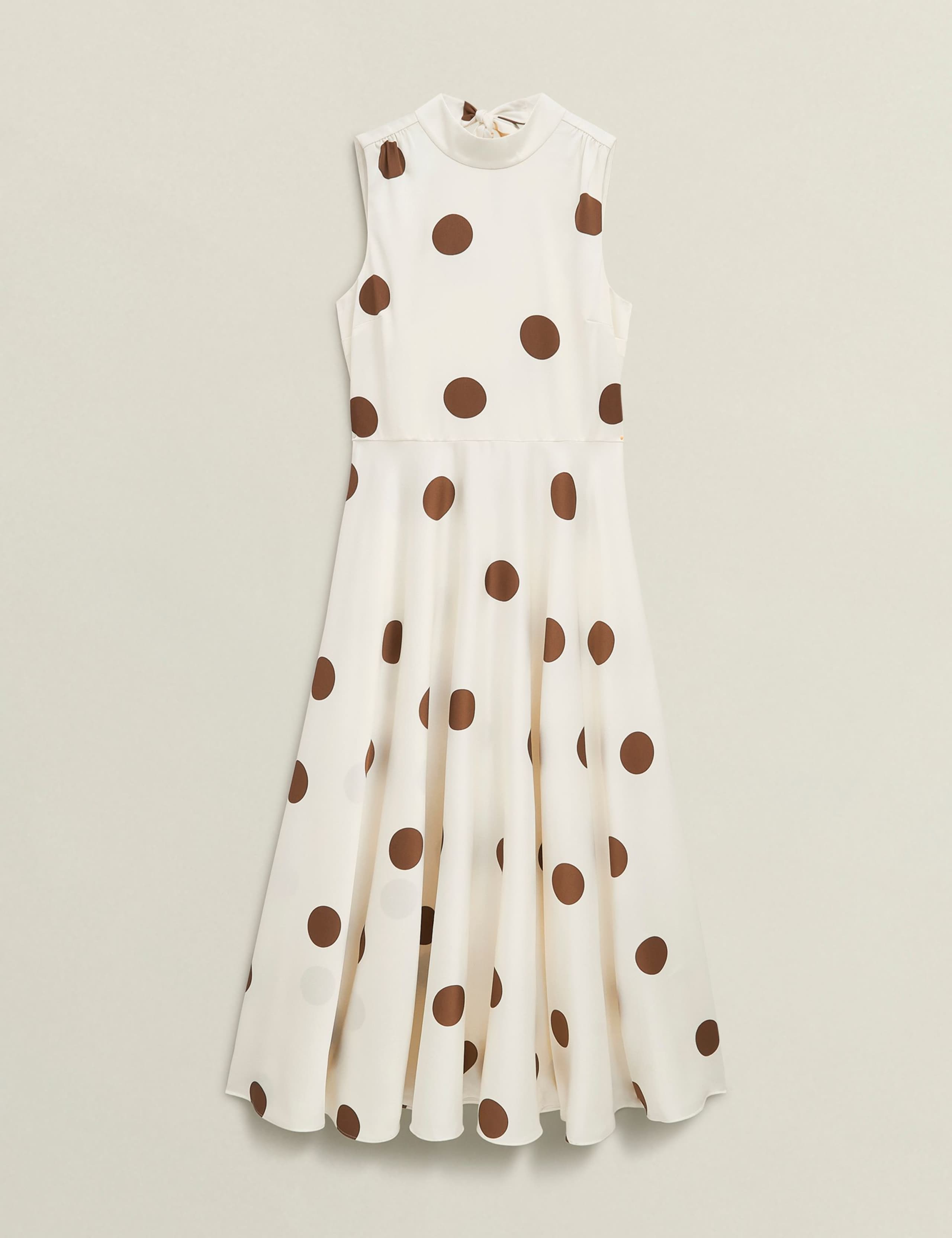 Polka Dot Tie Neck Midi Skater Dress 2 of 7