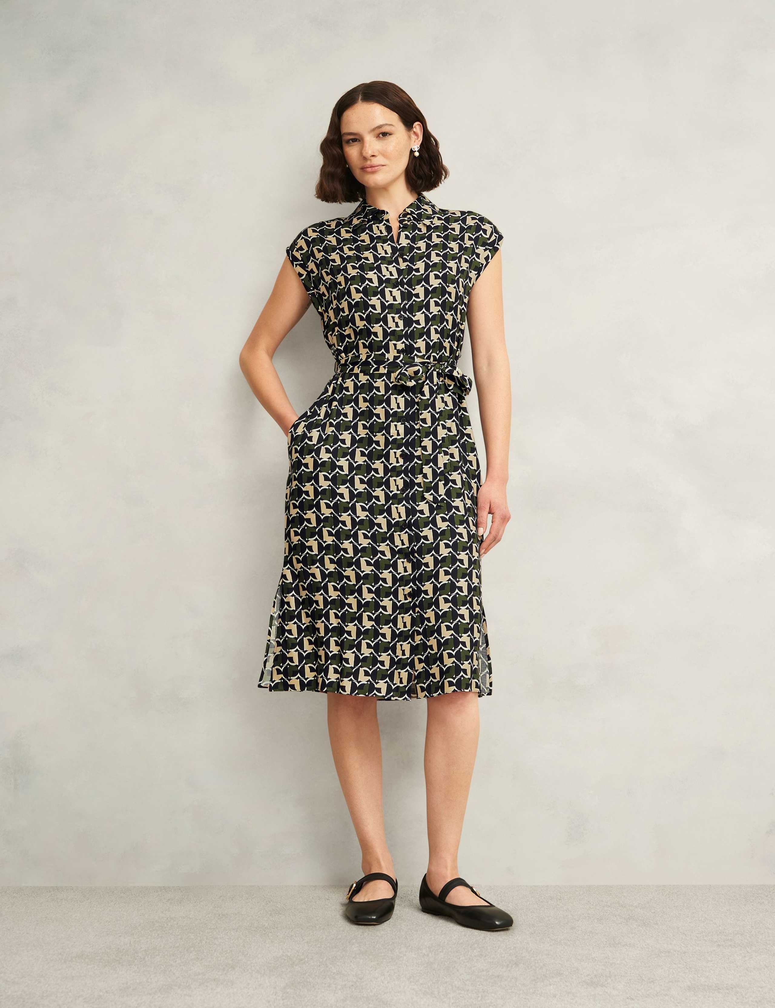 Geometric Belted Midi Shirt Dress 1 of 6