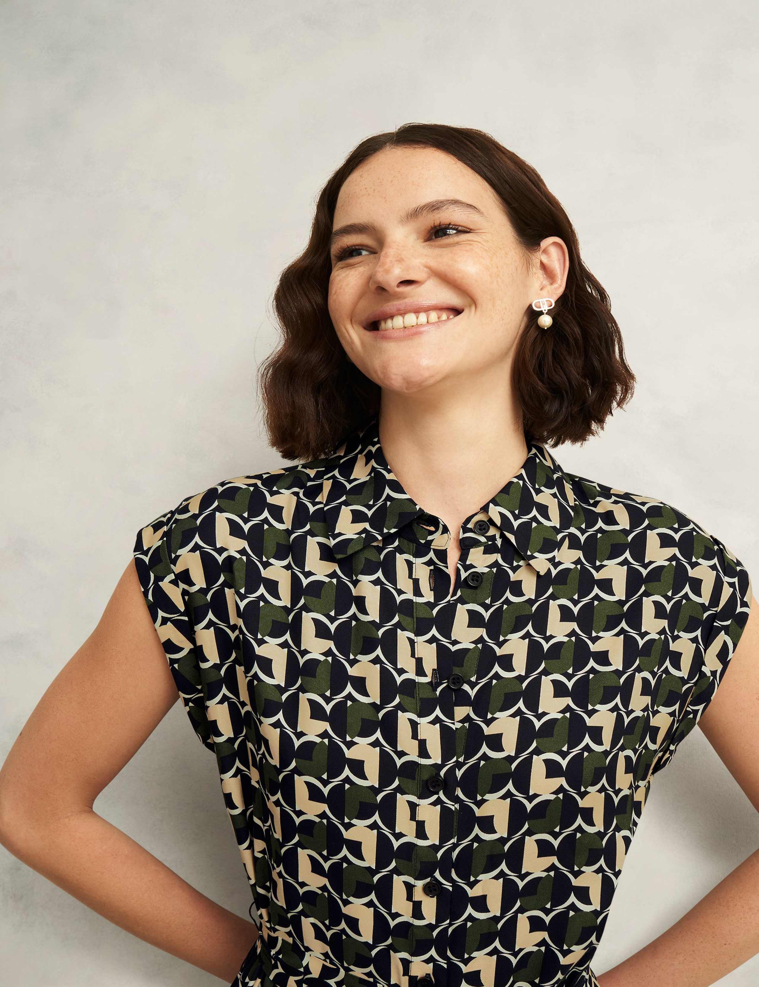 Geometric Belted Midi Shirt Dress 5 of 6