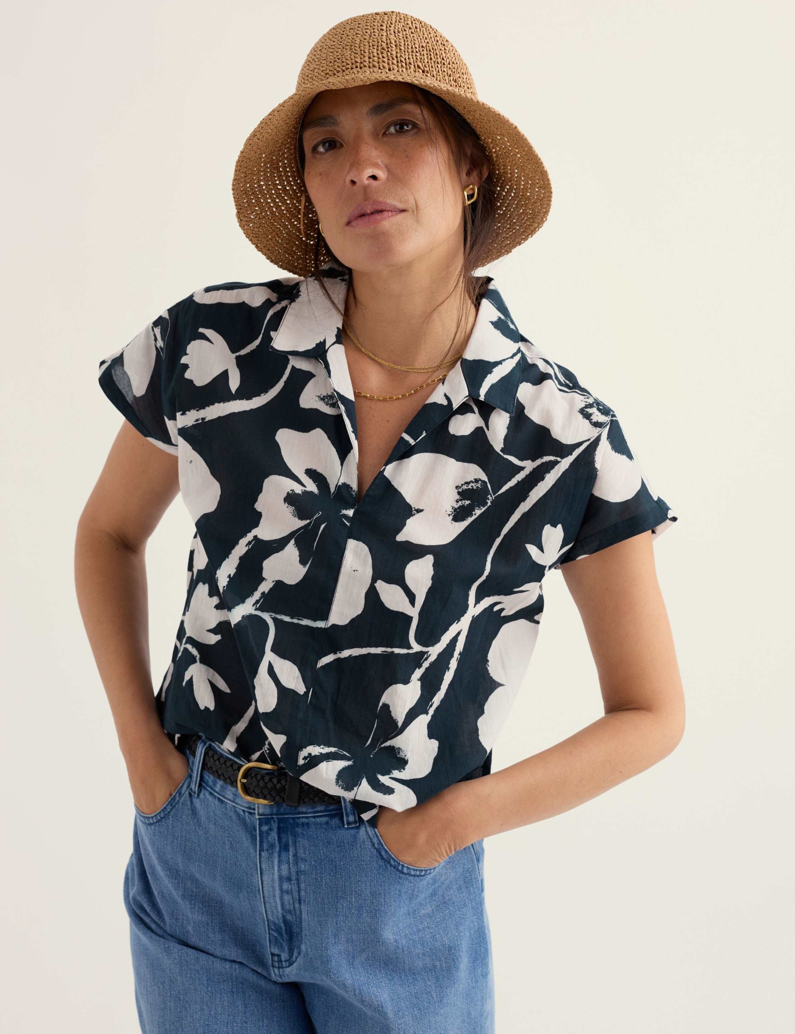 Pure Cotton Floral Popover Top 3 of 5