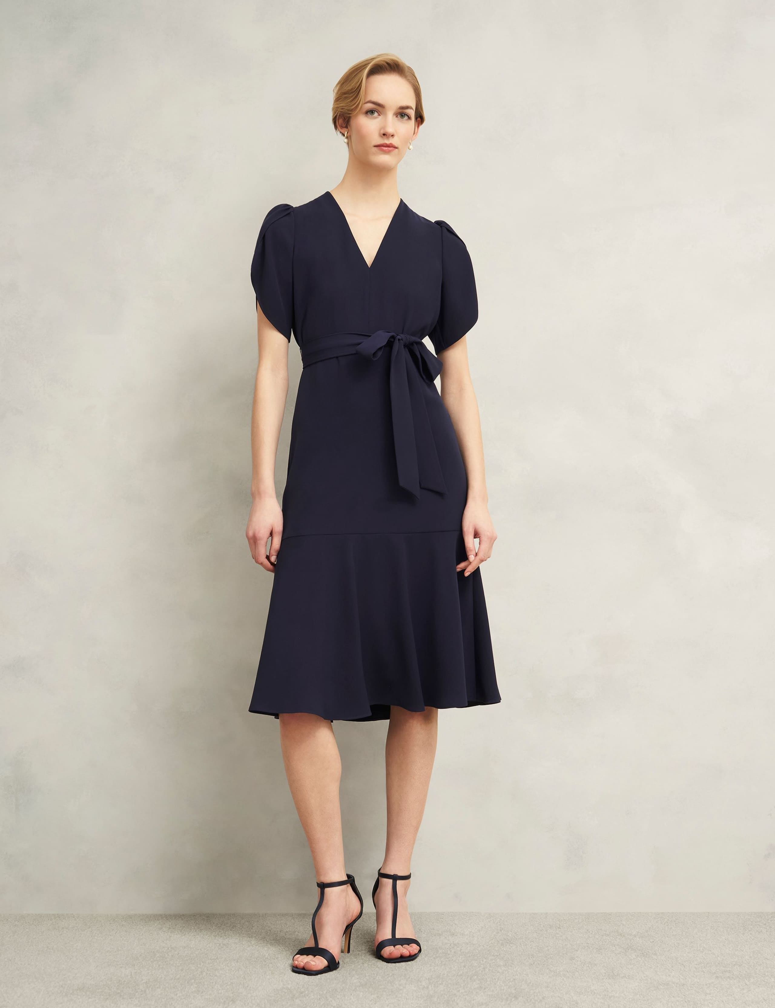 V-Neck Tie Detail Midi Waisted Dress 3 of 6