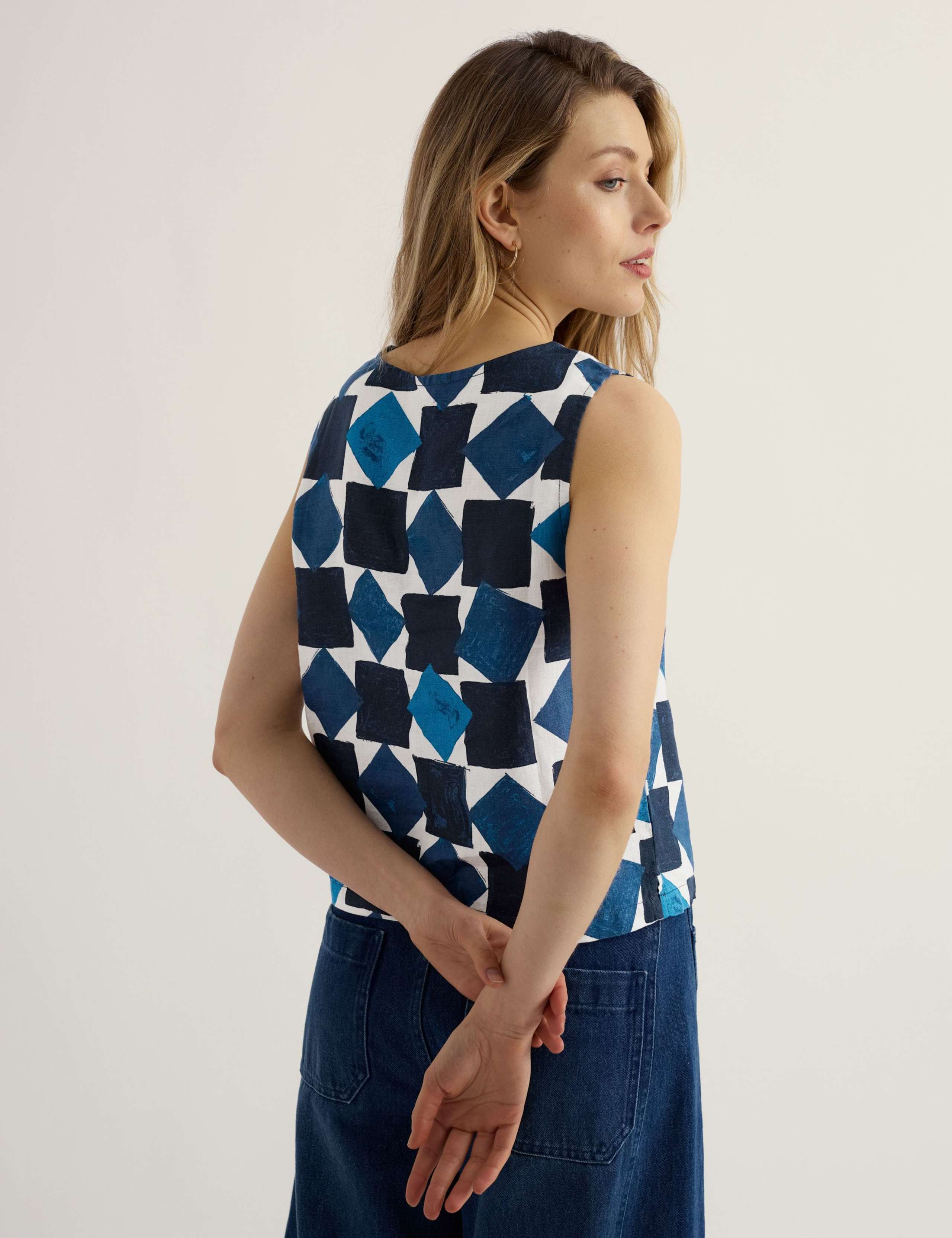 Pure Linen Geometric Print Top 3 of 5