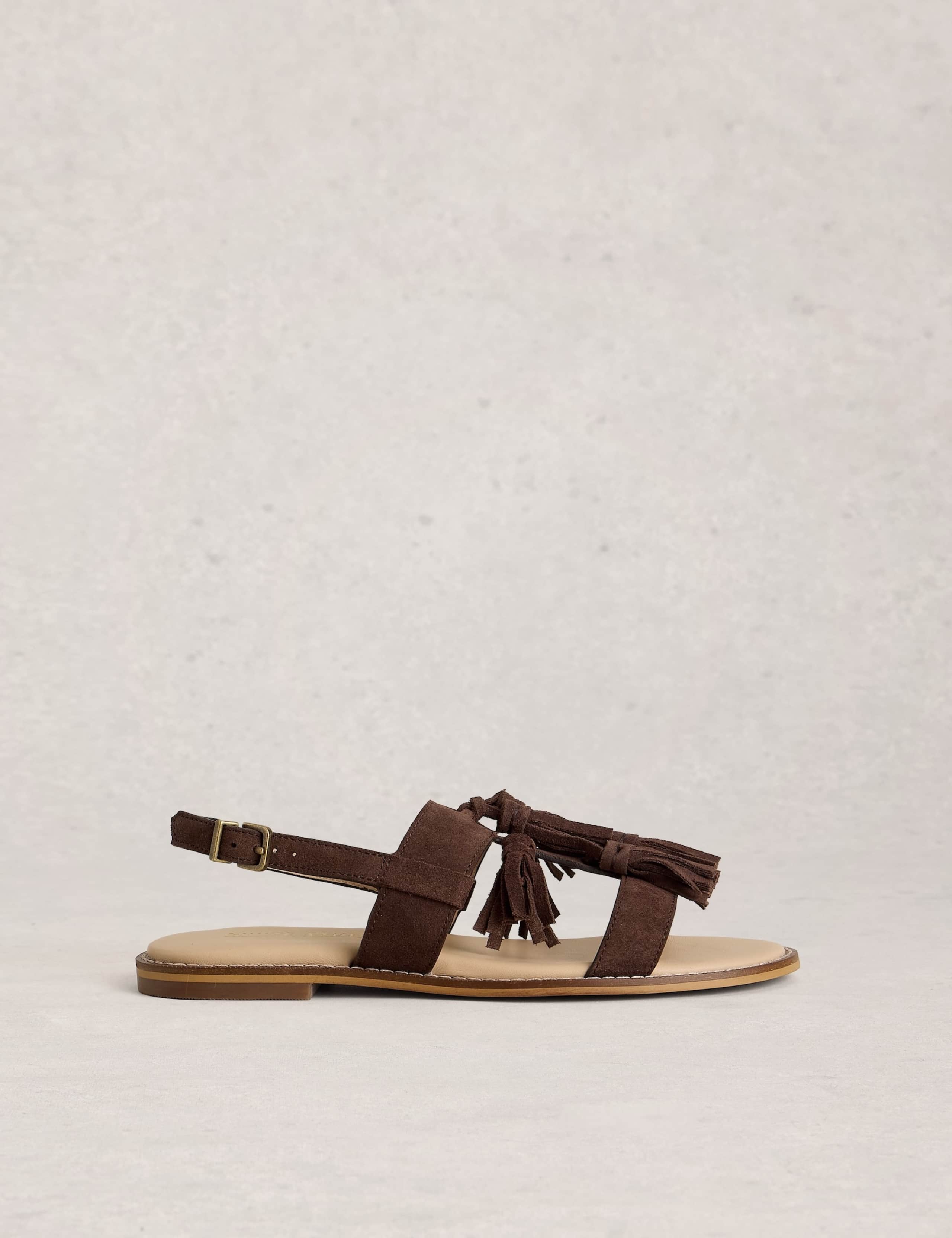 Suede Tassel Buckle Ankle Strap Flat Sandals 1 of 4