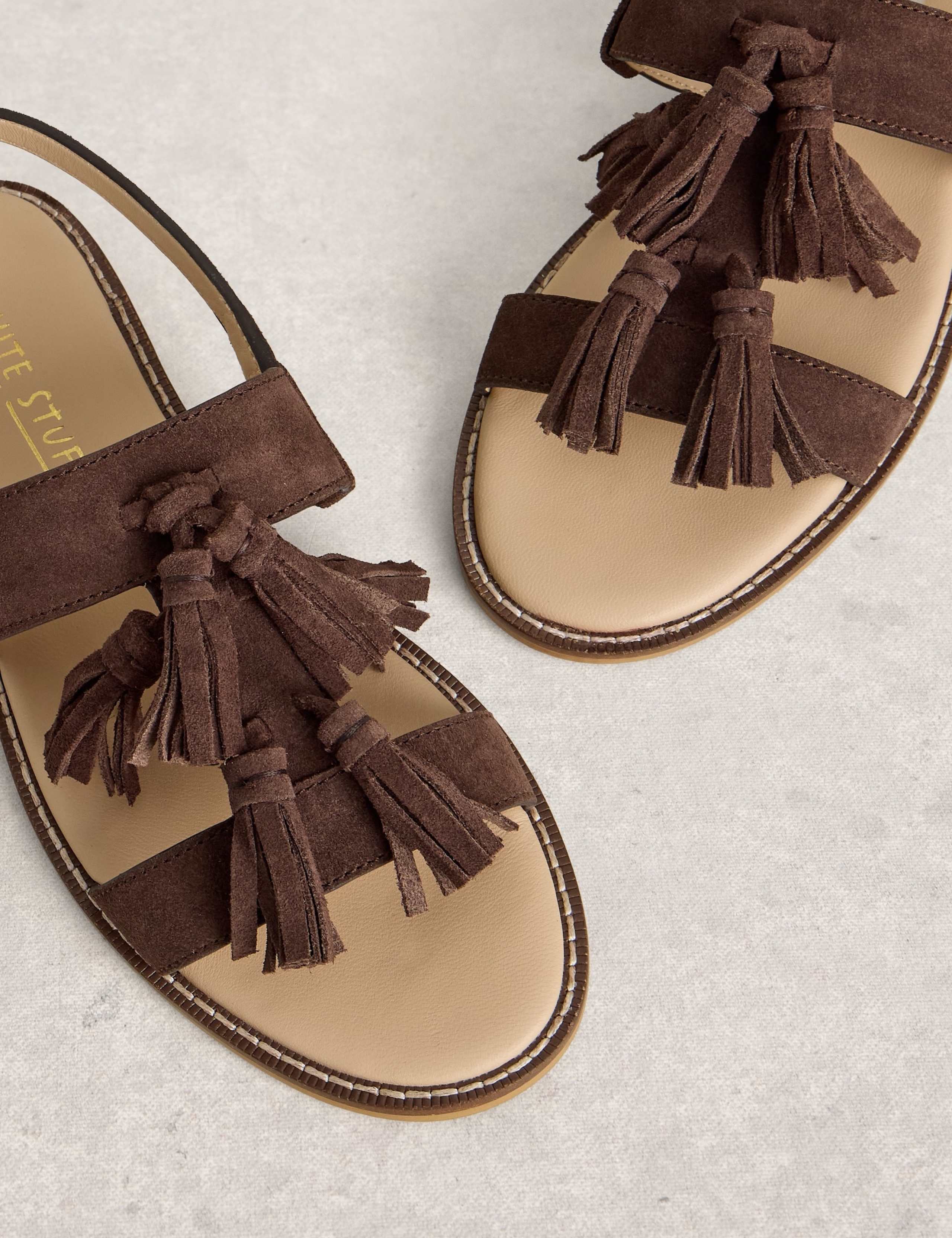 Suede Tassel Buckle Ankle Strap Flat Sandals 2 of 4