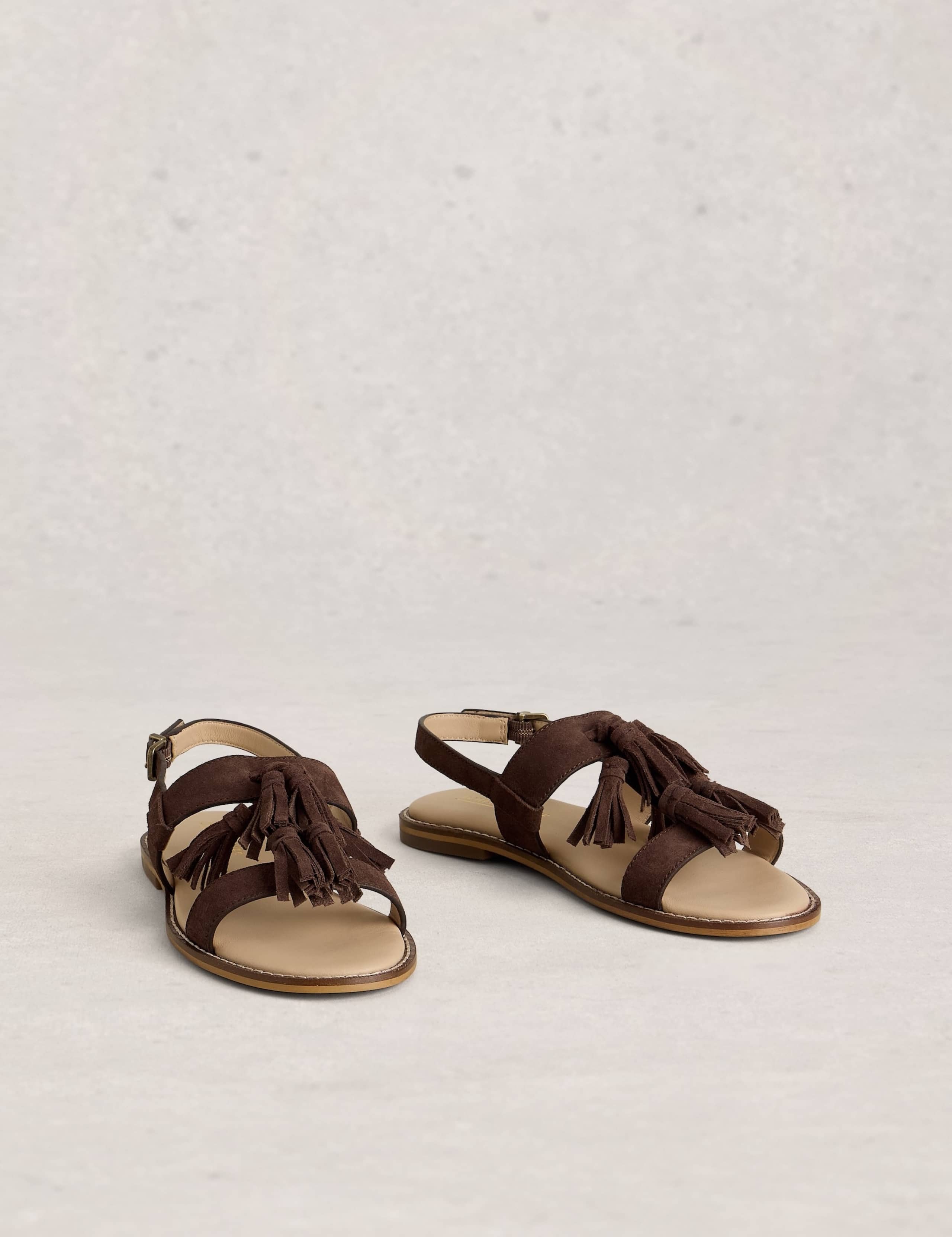 Suede Tassel Buckle Ankle Strap Flat Sandals 3 of 4