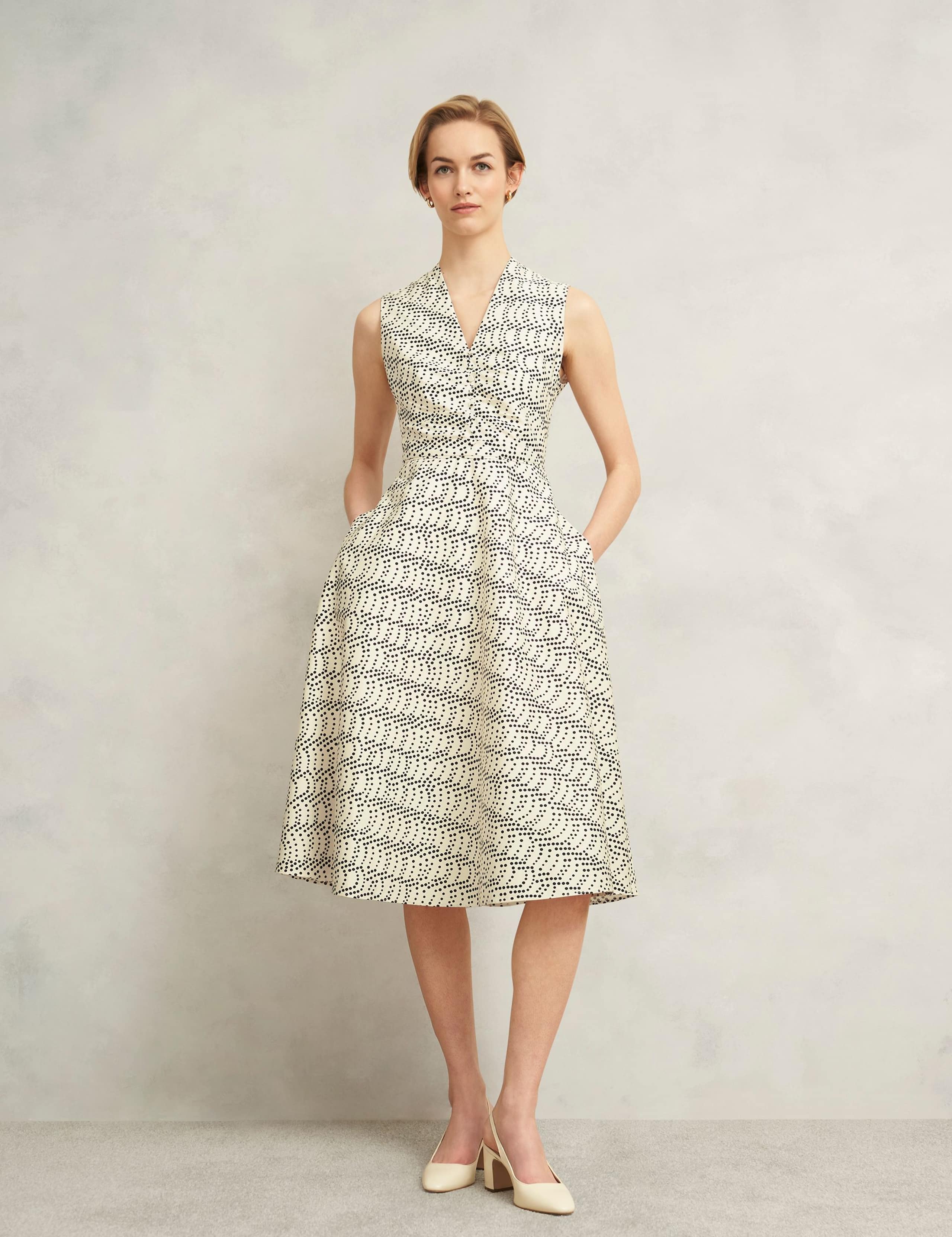 Cotton Rich Polka Dot V-Neck Waisted Dress 3 of 9