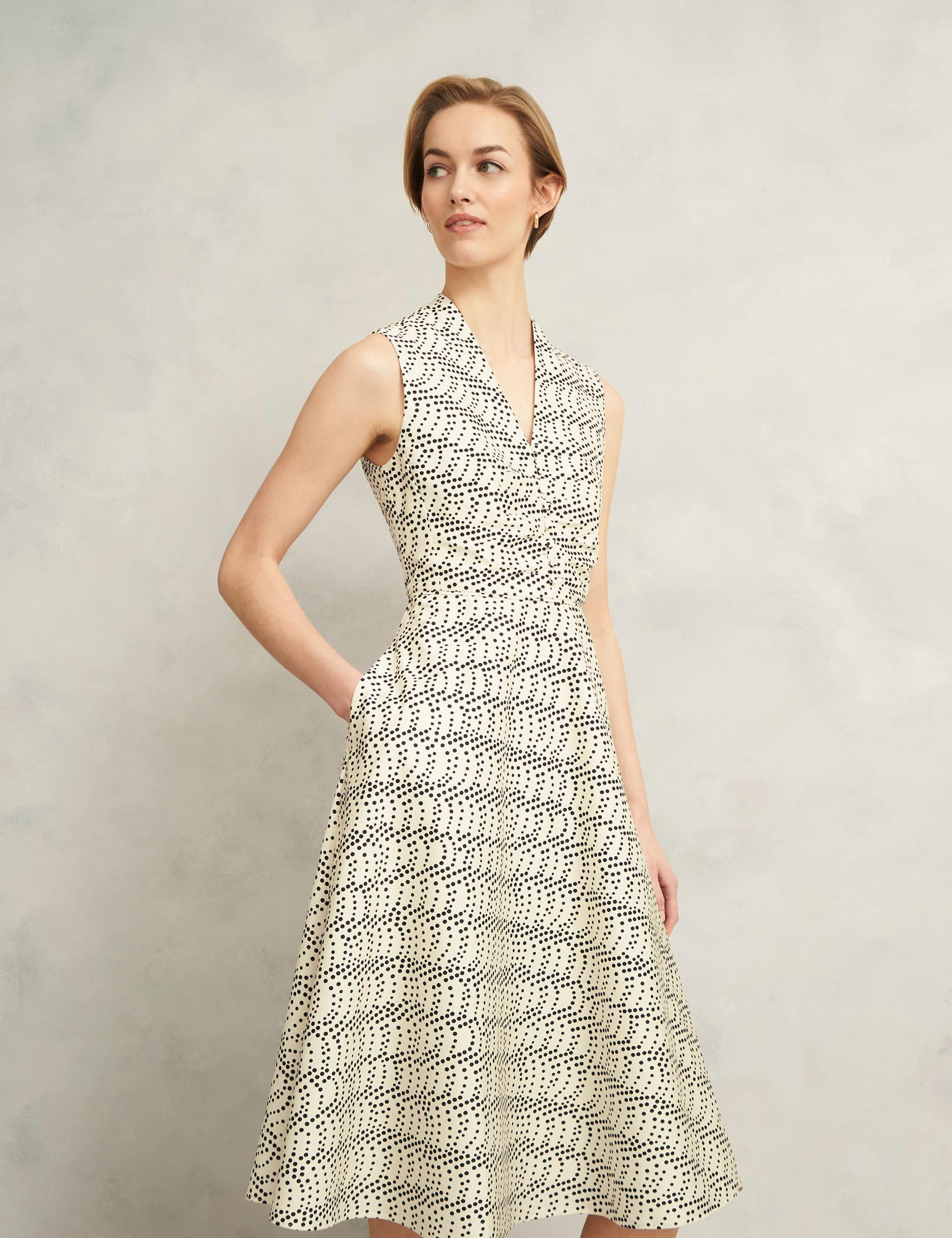 Cotton Rich Polka Dot V-Neck Waisted Dress 7 of 9