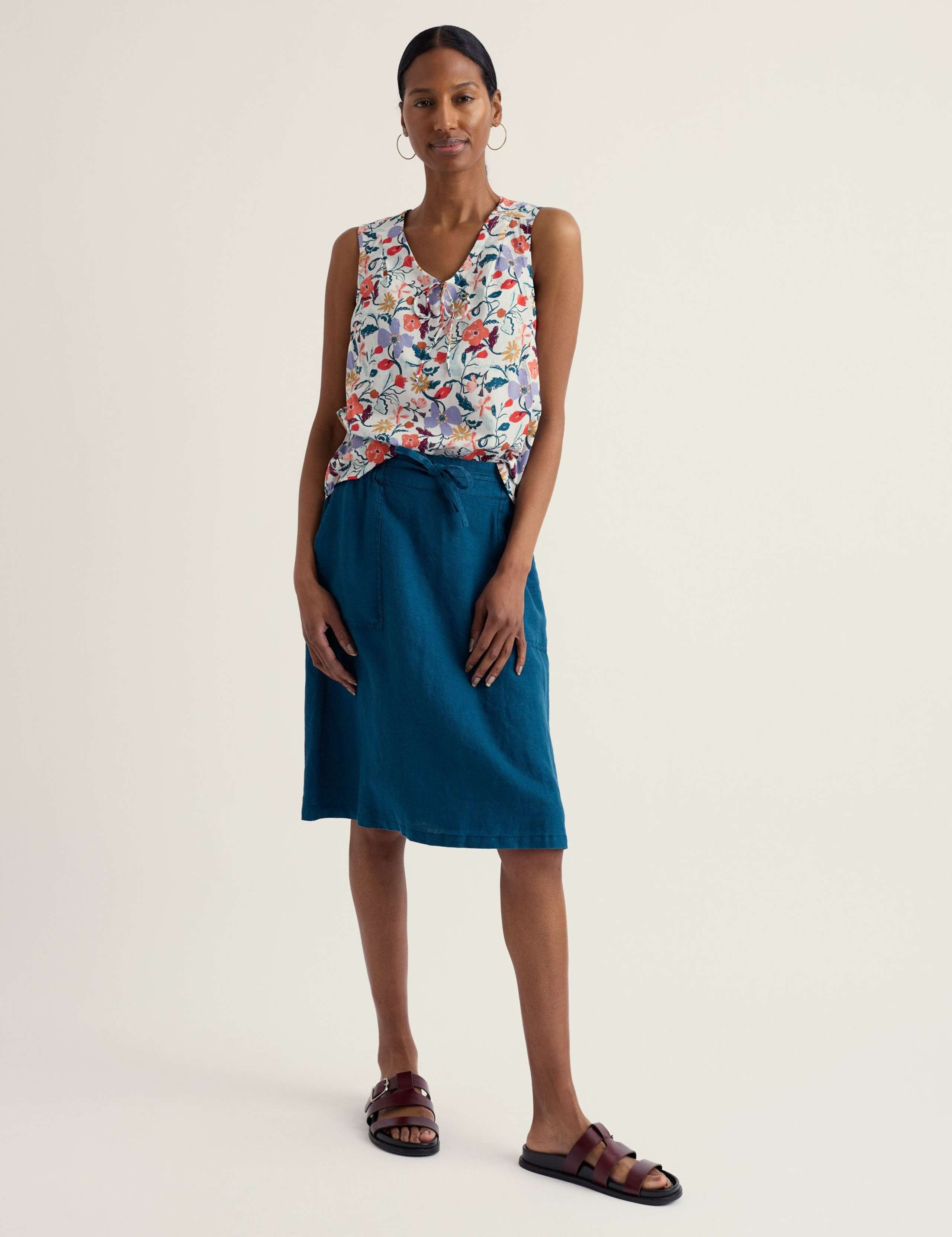 Pure Cotton Floral V-Neck Tie Detail Top 3 of 5