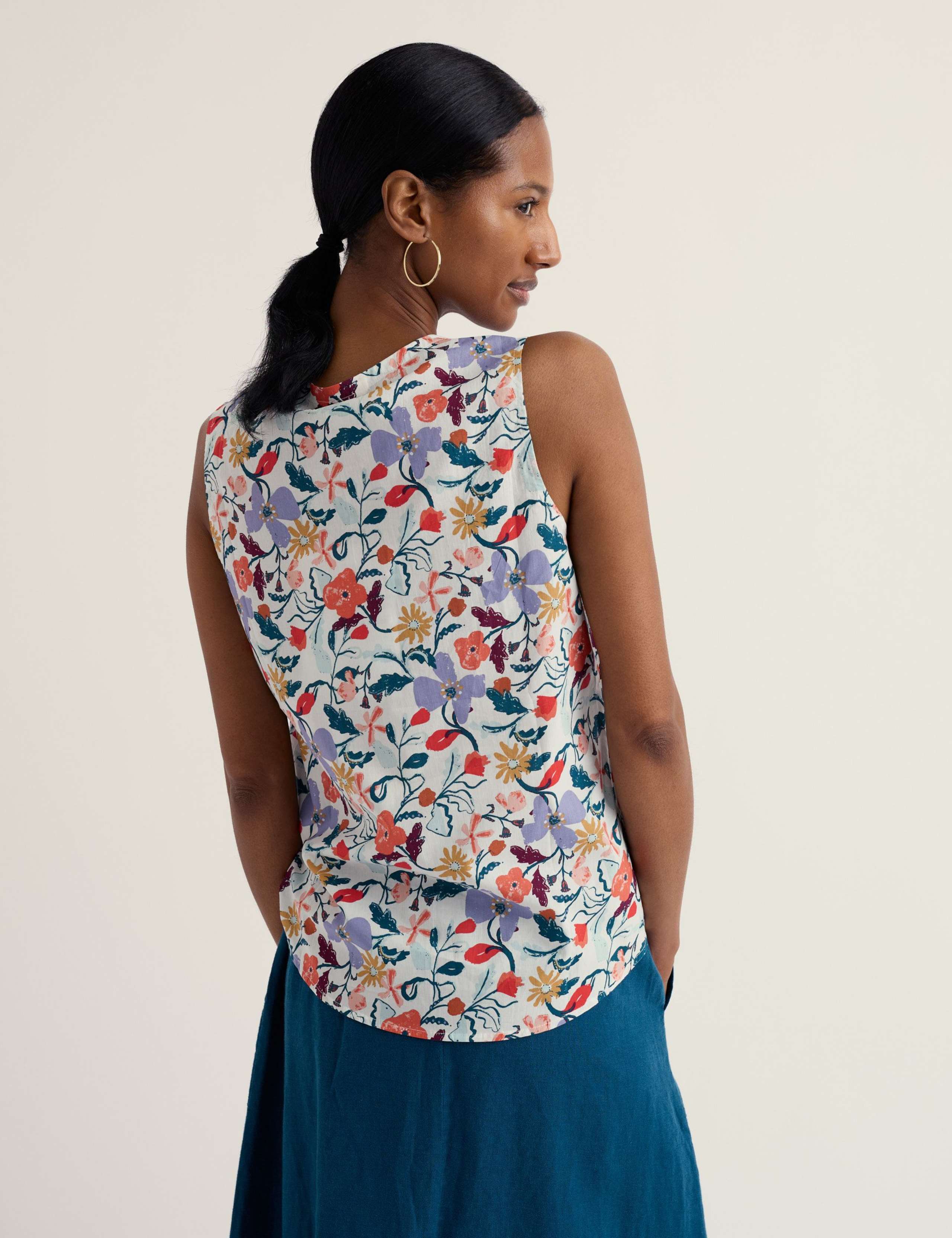 Pure Cotton Floral V-Neck Tie Detail Top 4 of 5