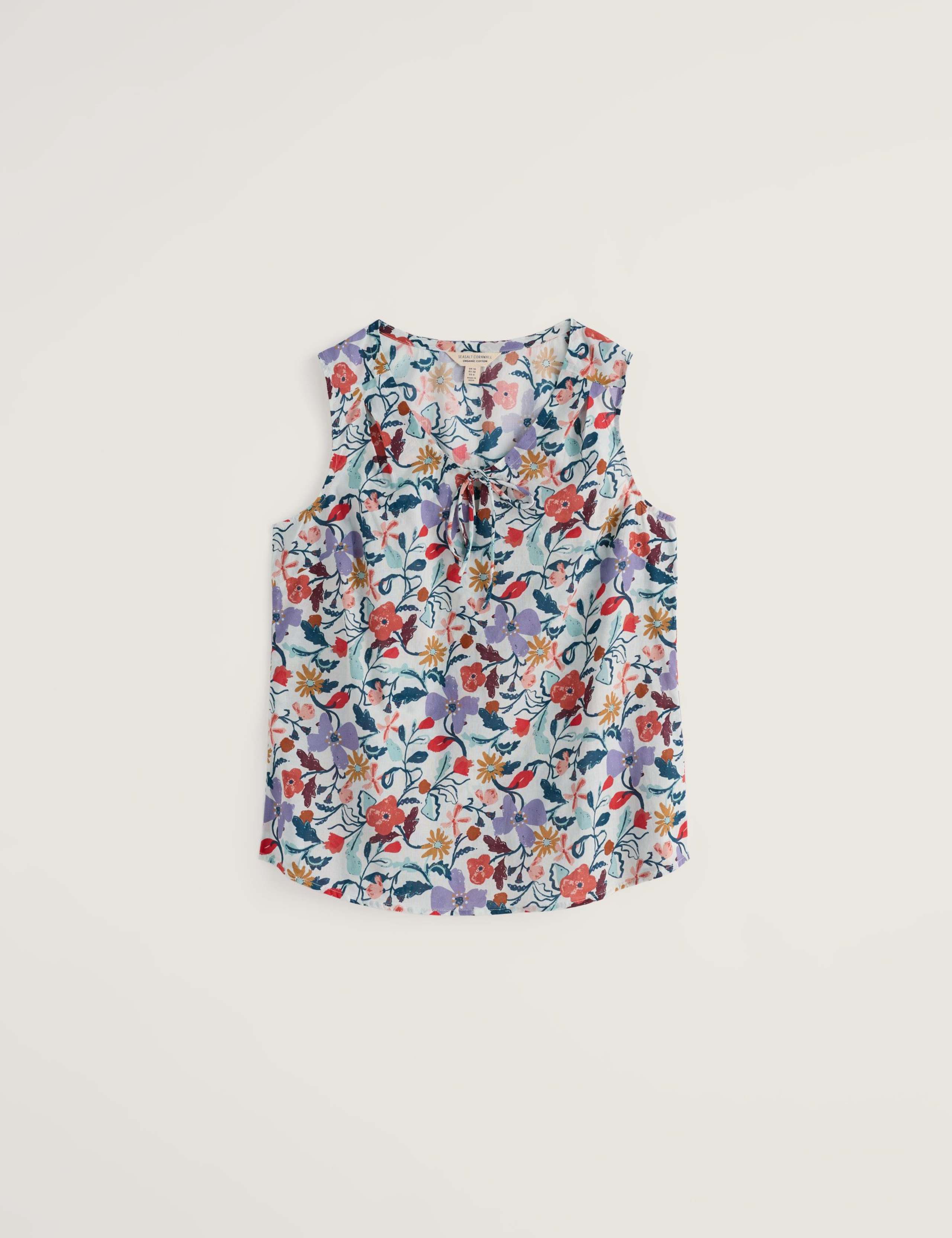 Pure Cotton Floral V-Neck Tie Detail Top 2 of 5