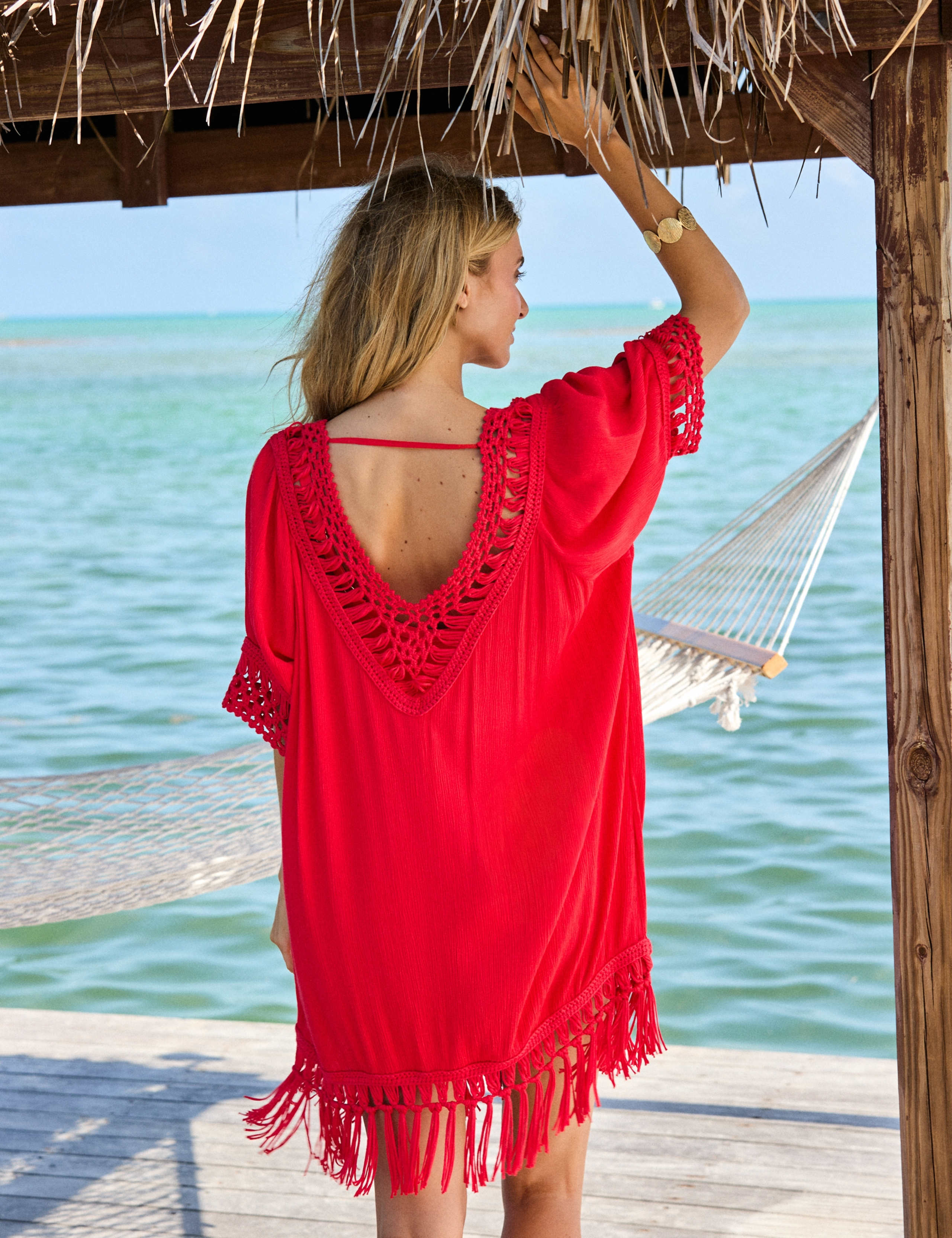 Macrame Fringe Detail V-Neck Kaftan Dress 2 of 6