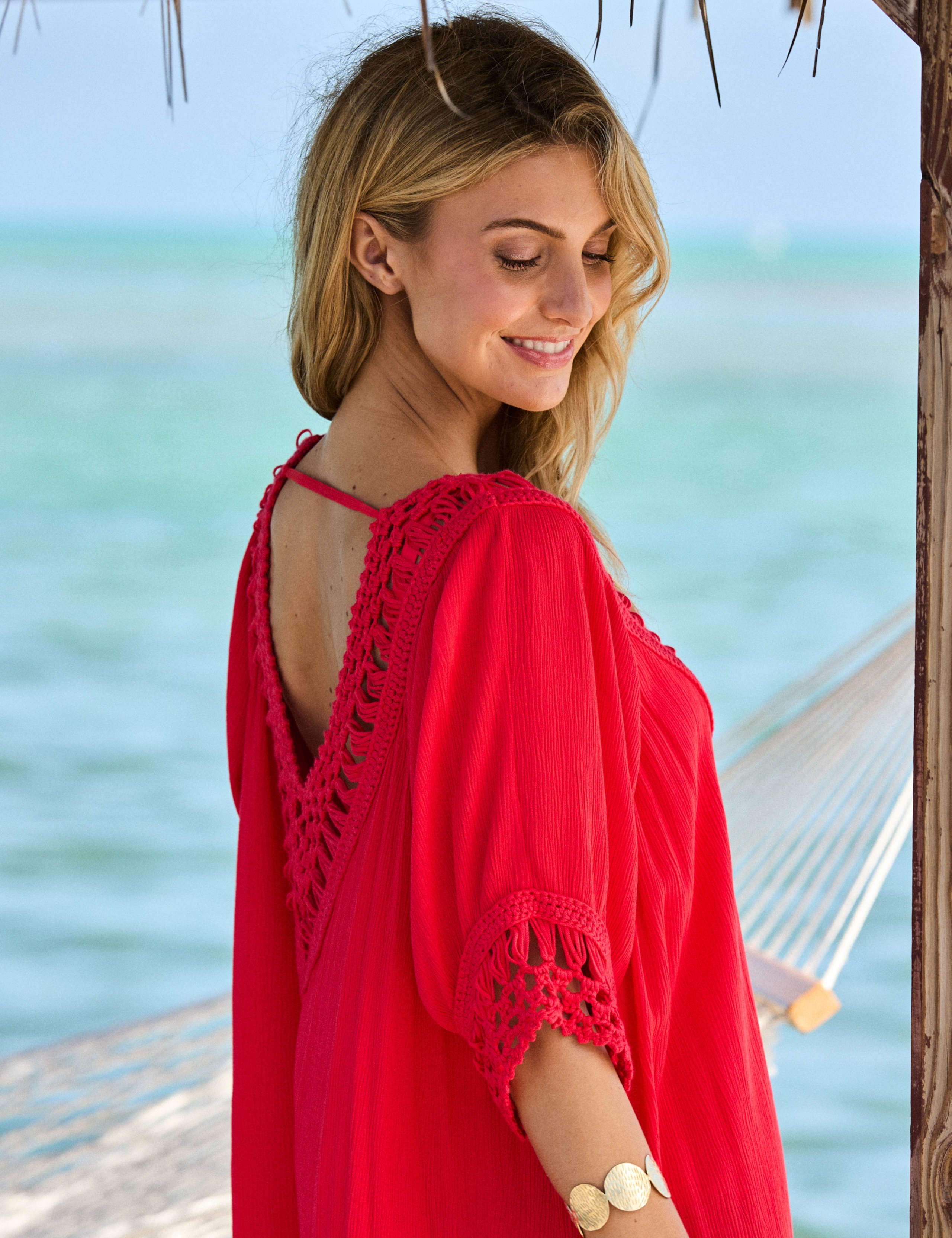 Macrame Fringe Detail V-Neck Kaftan Dress 6 of 6