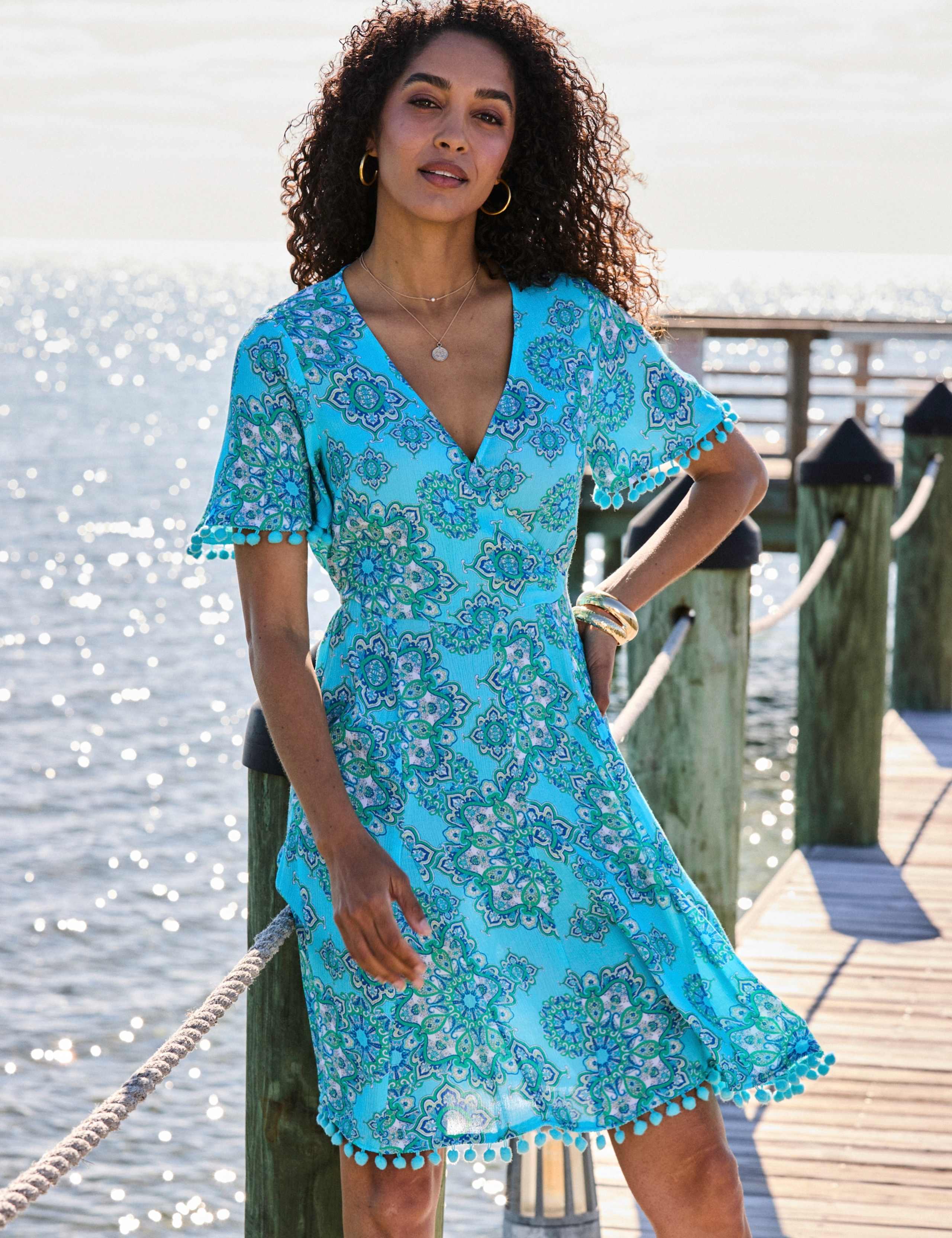 Paisley V-Neck Knee Length Waisted Dress 1 of 4