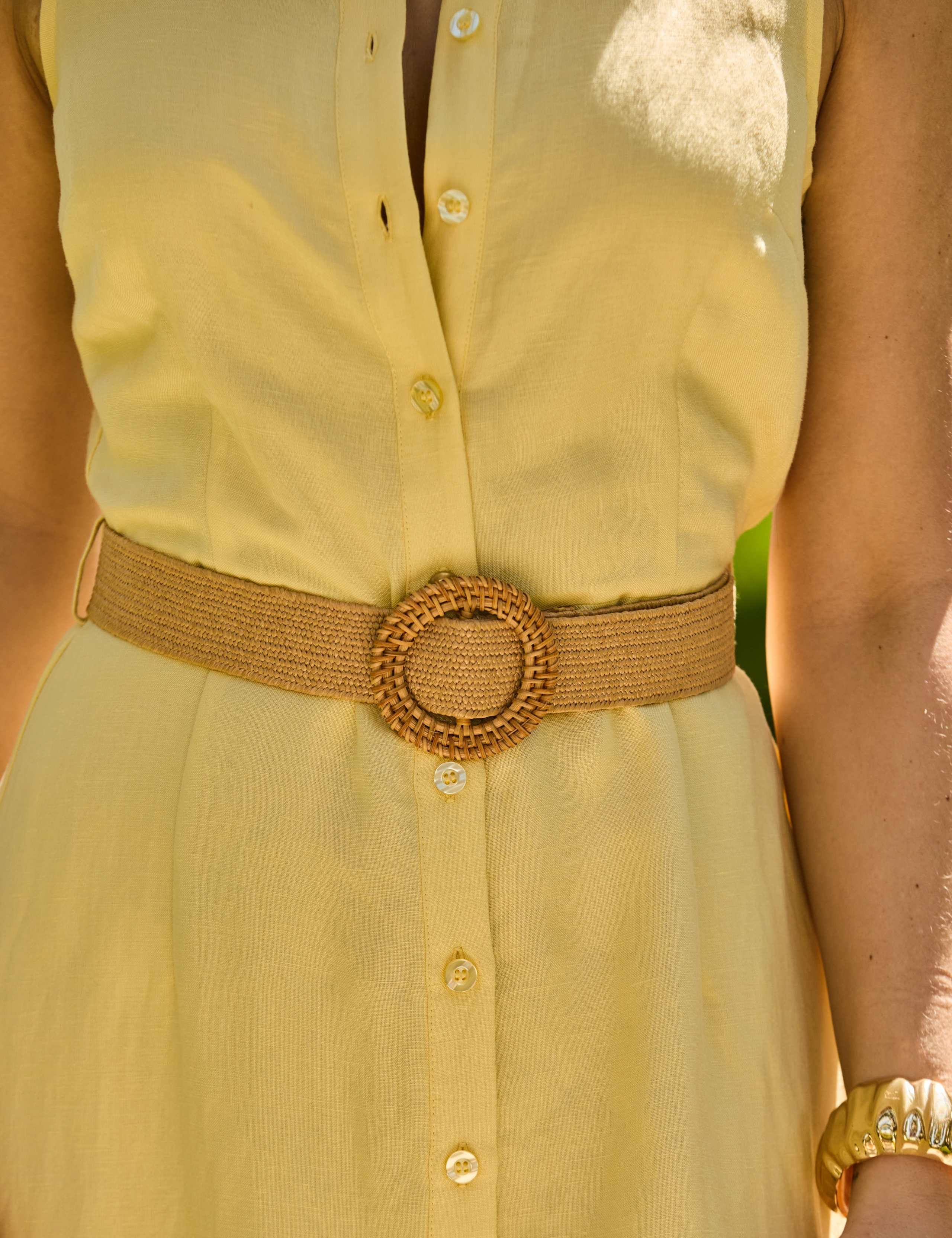 Linen Blend Belted Midi Shirt Dress 2 of 6