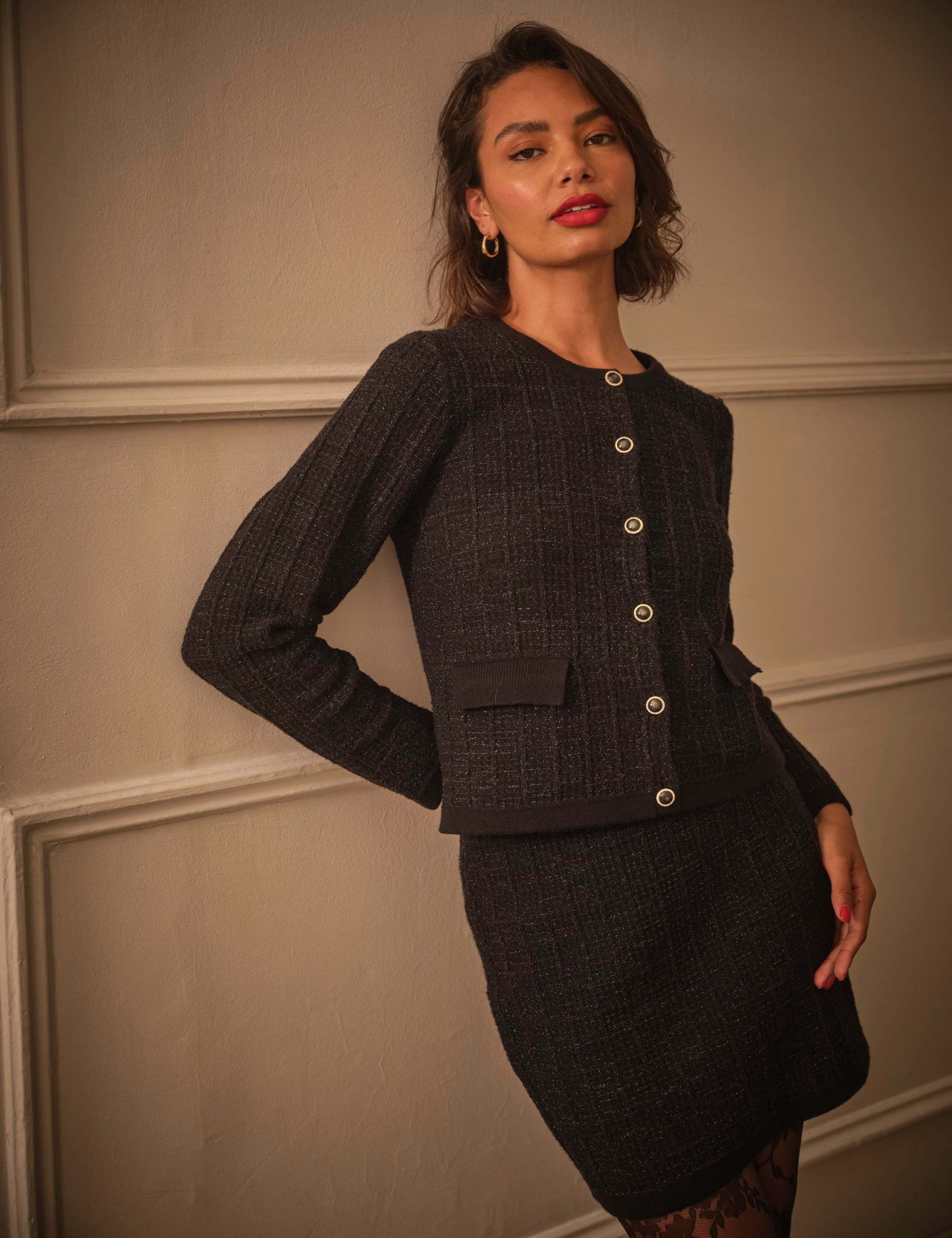 Boucle Textured Button Front Short Cardigan 3 of 5