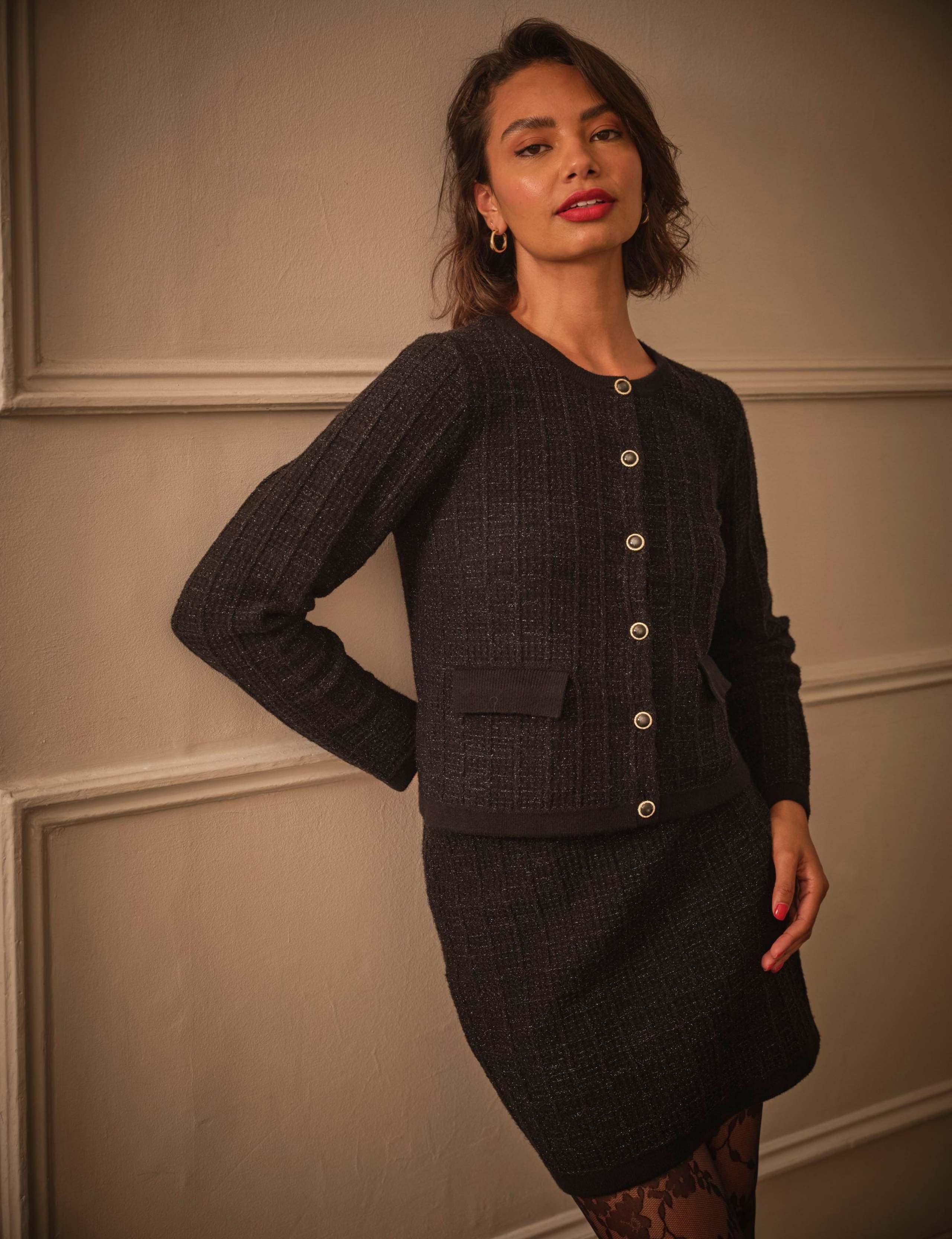 Boucle Textured Button Front Short Cardigan 4 of 5