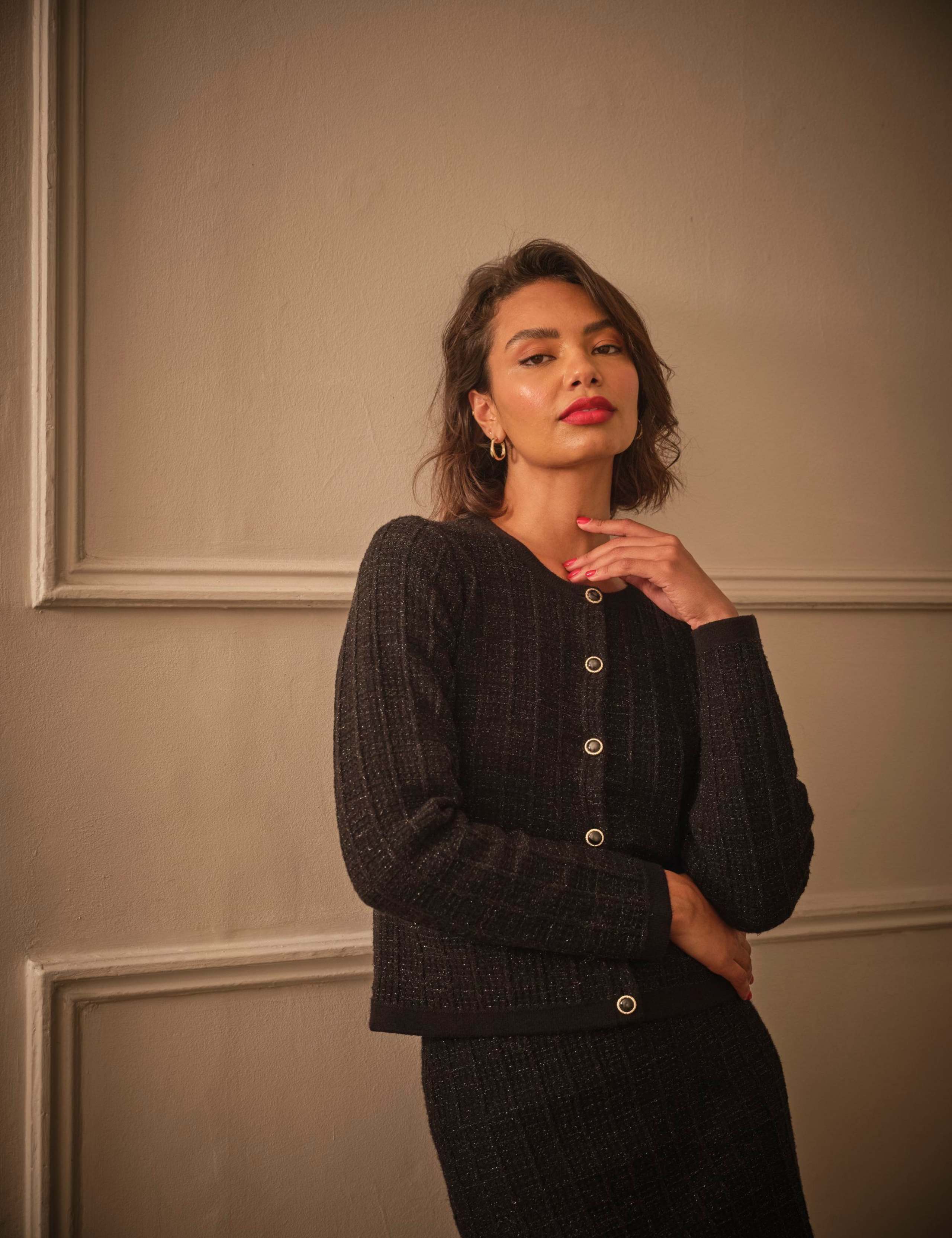 Boucle Textured Button Front Short Cardigan 5 of 5