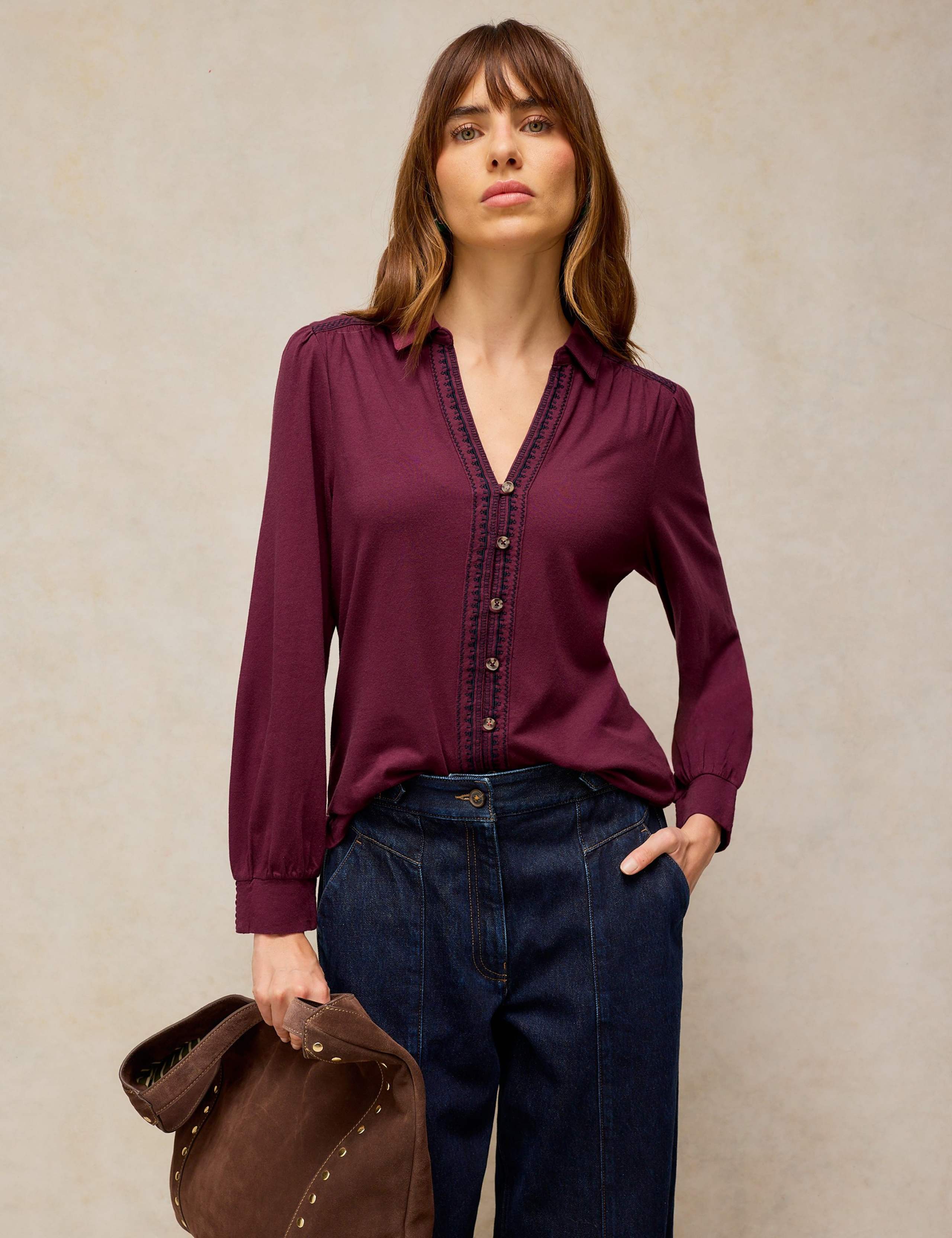 Ronley Cotton Rich Embroidered Collared Button Detail Shirt 1 of 6