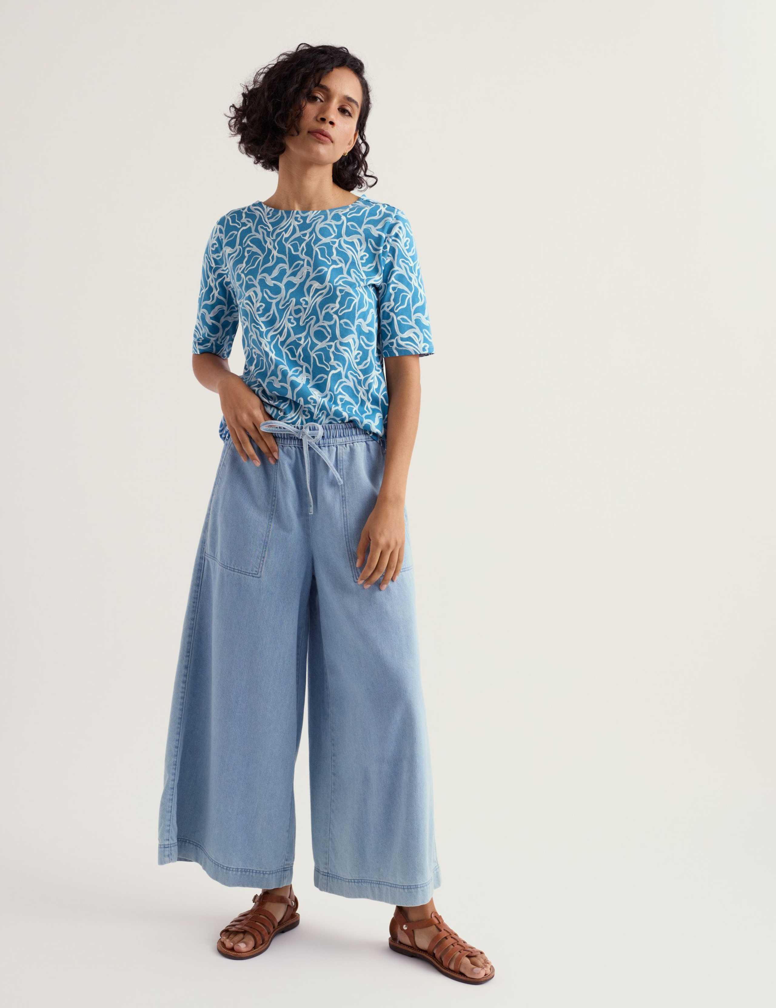 Pure Cotton Printed Slash Neck T-Shirt 1 of 5