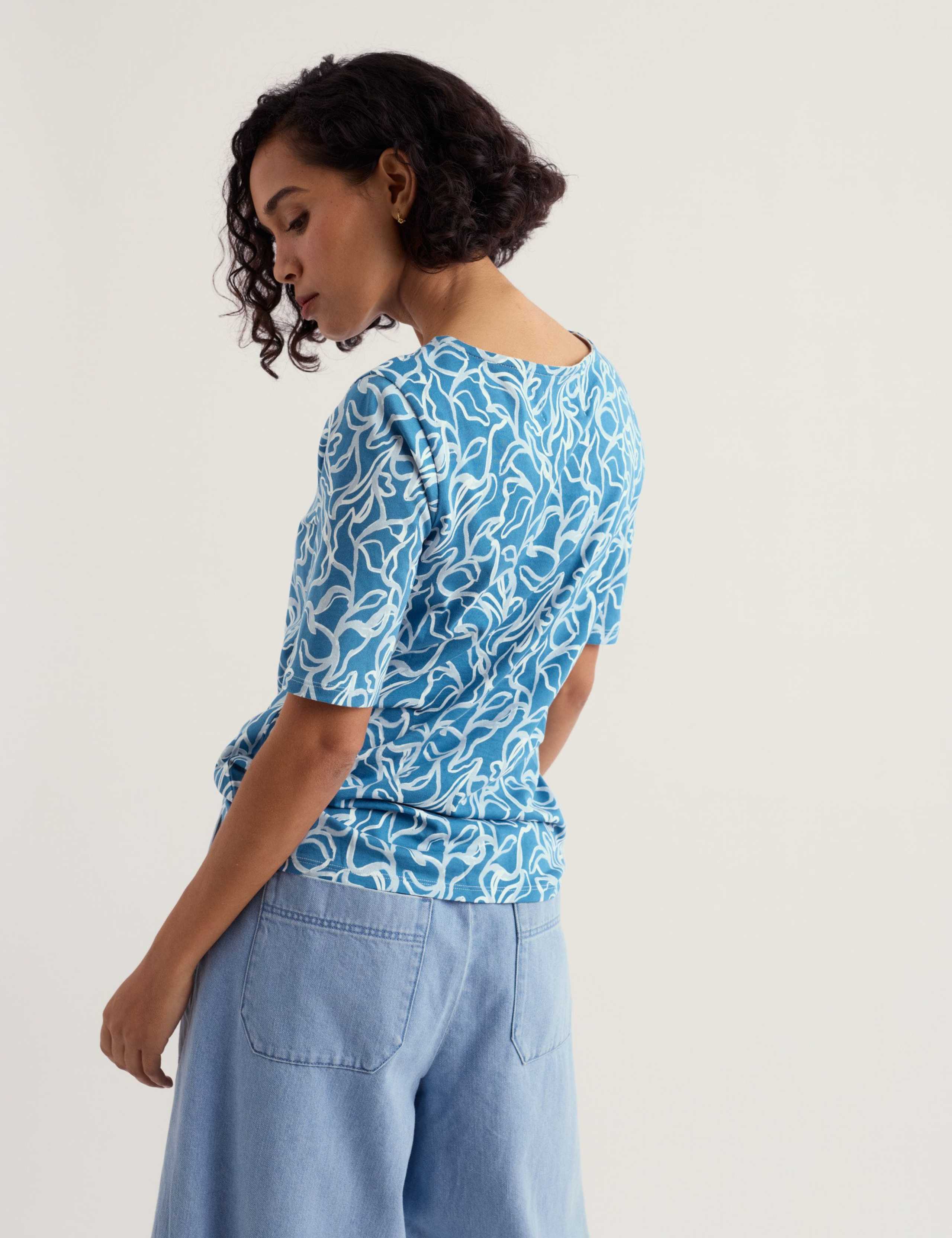 Pure Cotton Printed Slash Neck T-Shirt 4 of 5