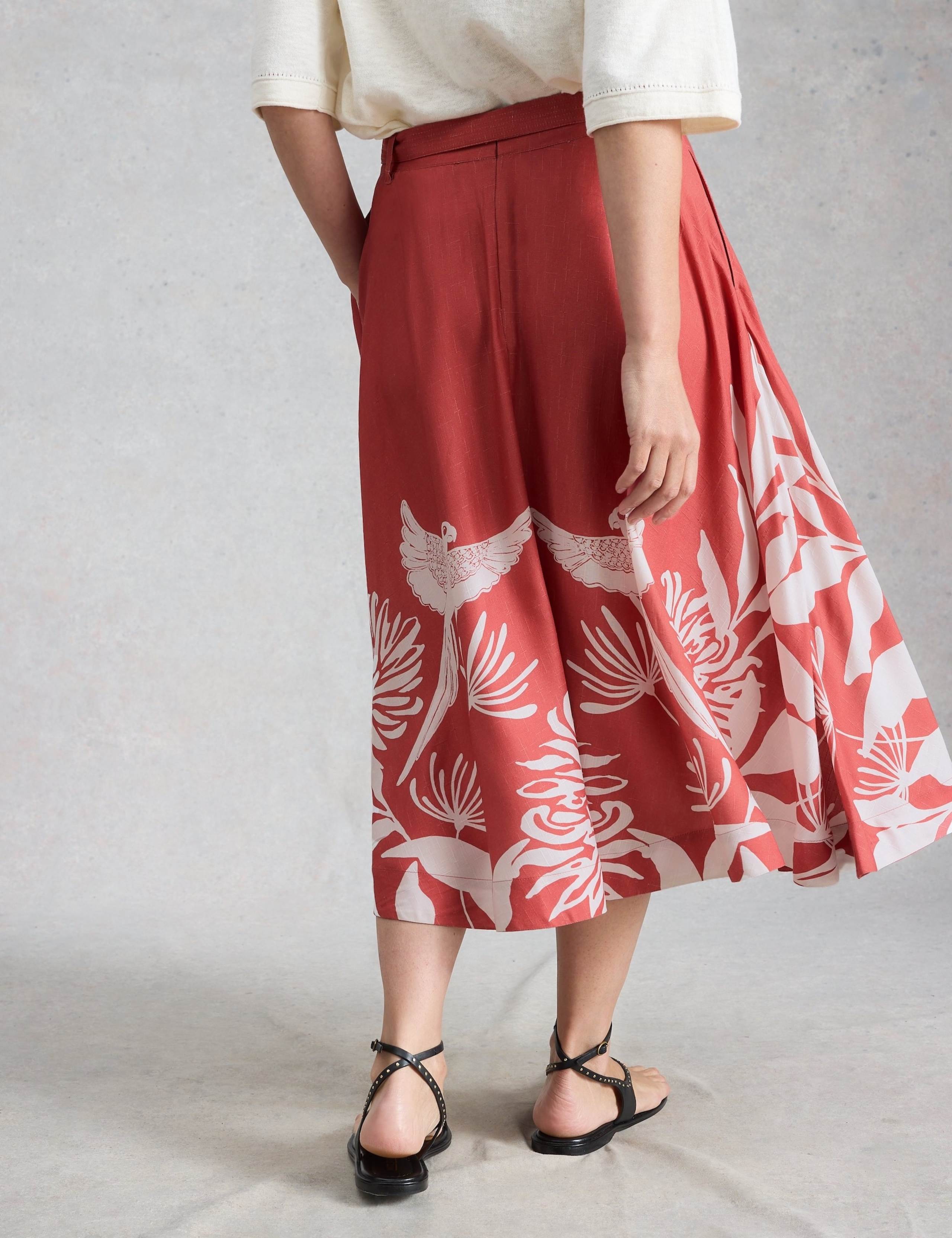 Printed Belted Midi A-Line Skirt 3 of 6