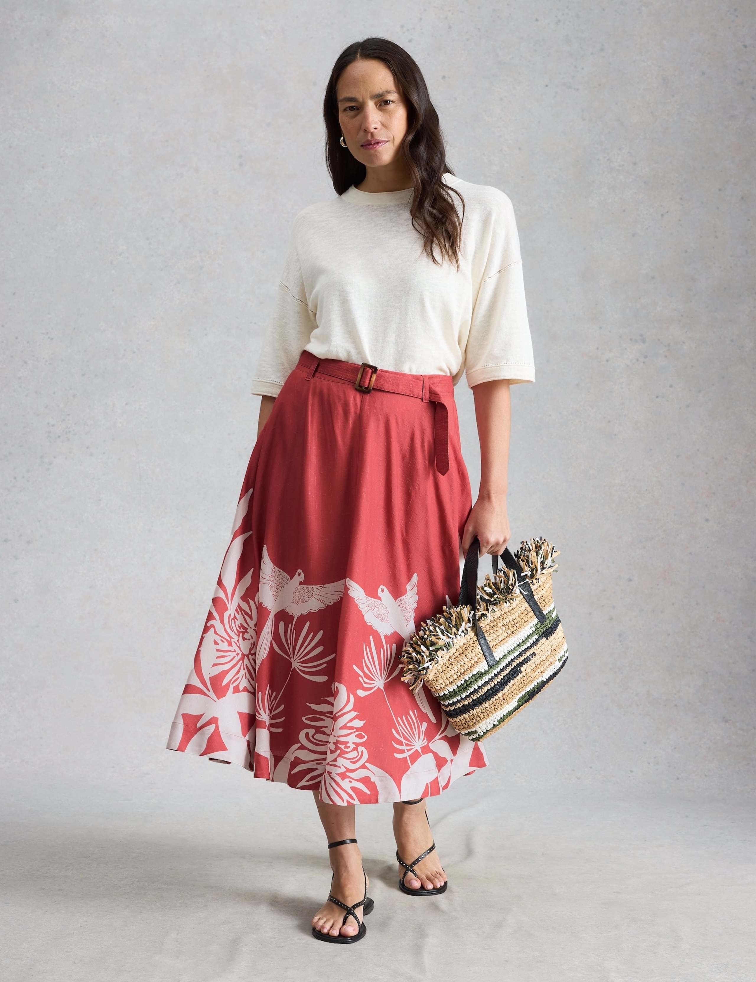 Printed Belted Midi A-Line Skirt 4 of 6